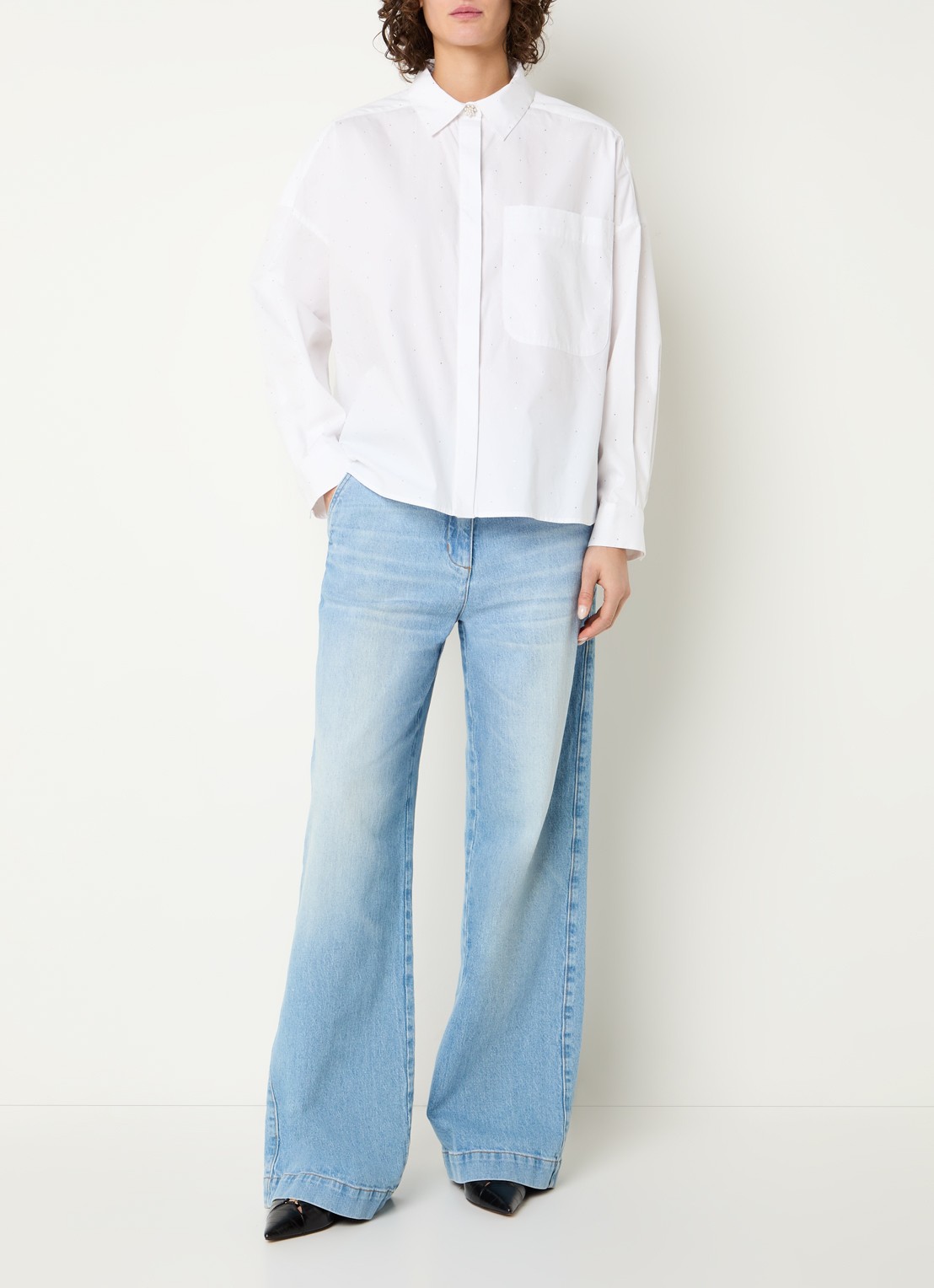 Beaumont Maxime high waist wide leg jeans met lichte wassing - voorkant 3 indigo