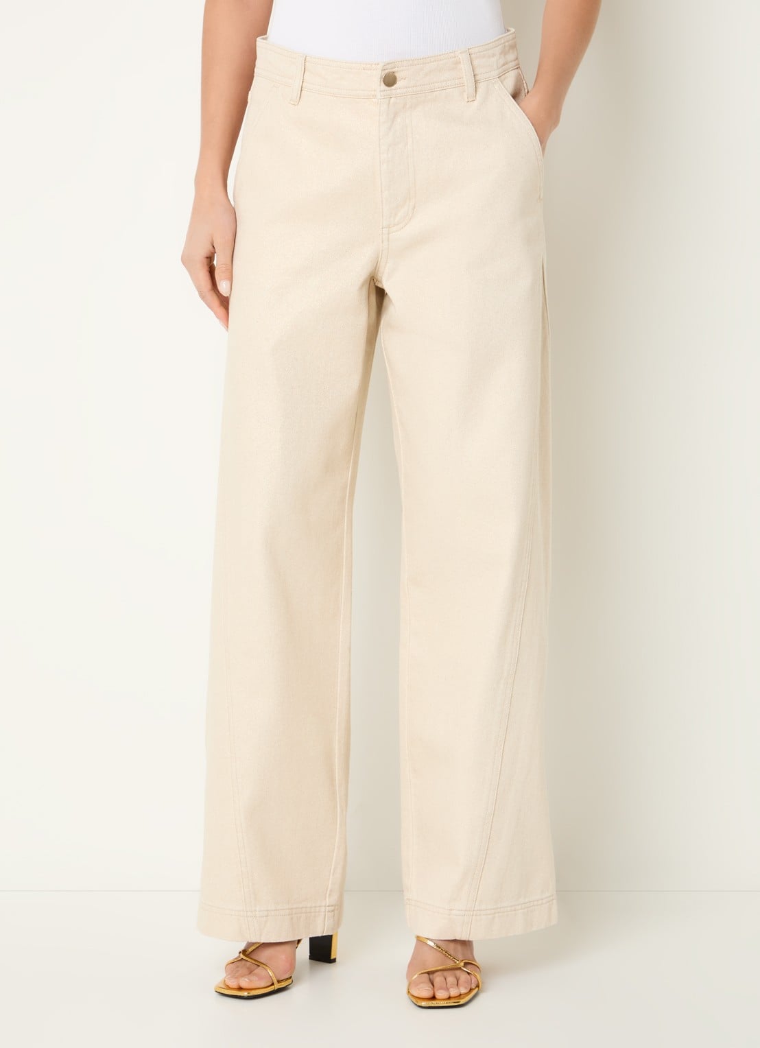 Beaumont Milly high waist wide leg jeans met lurex - detail 4 goud