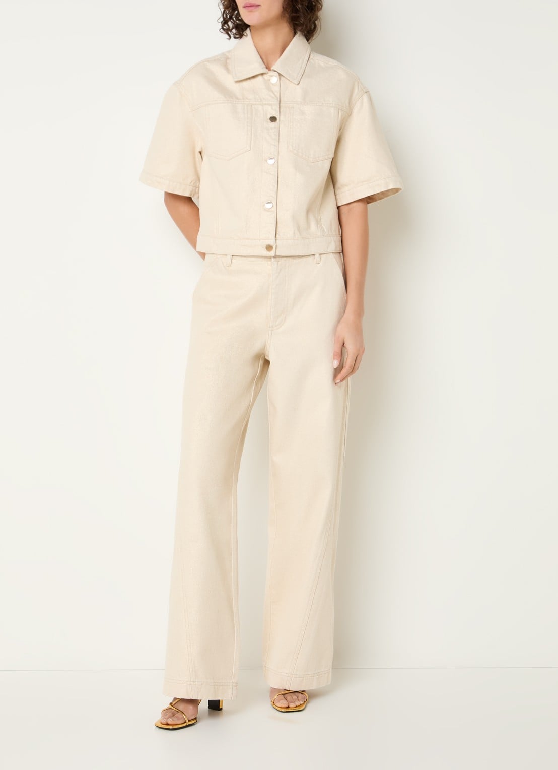 Beaumont Milly high waist wide leg jeans met lurex - voorkant 2 goud