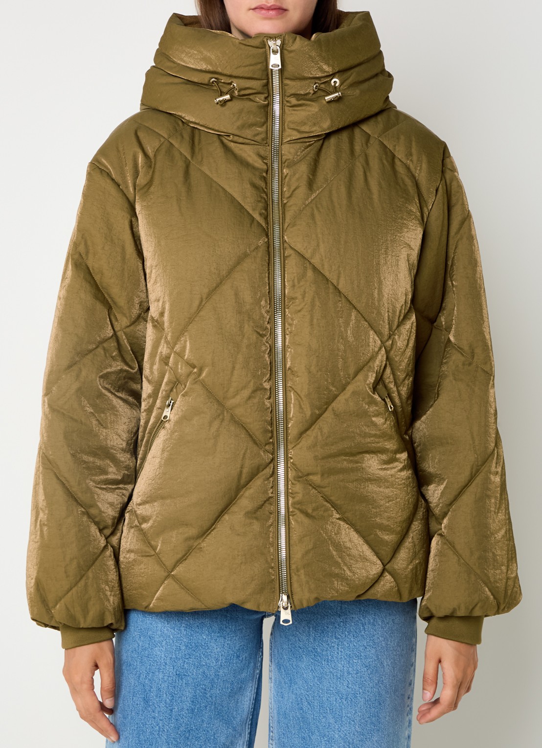 Beaumont Nowy puffer jack met capuchon en glanzende finish  - detail goud