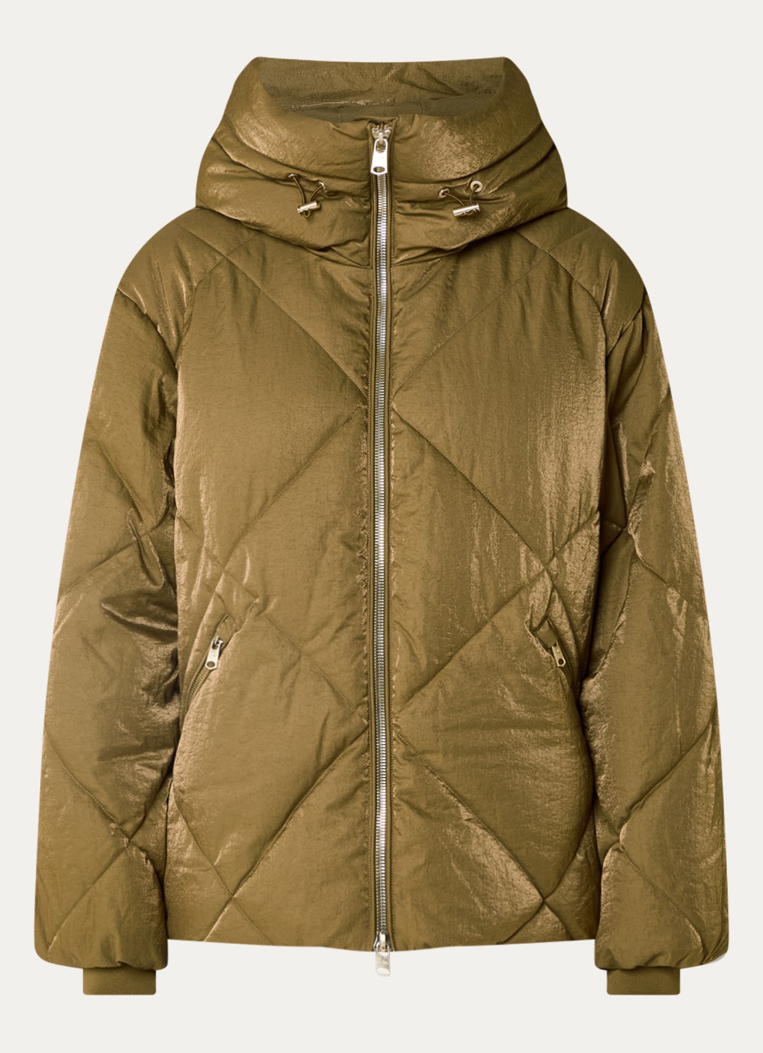 Beaumont Nowy puffer jack met capuchon en glanzende finish  - voorkant 3 goud