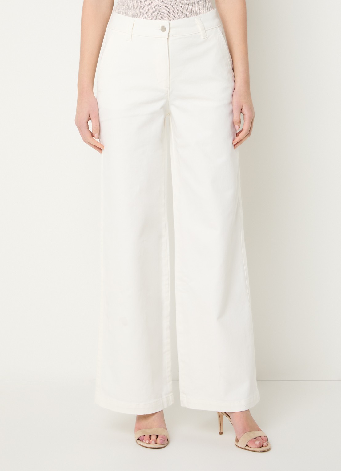 Beaumont Rose high waist wide fit broek van  katoen - detail 3 gebroken wit