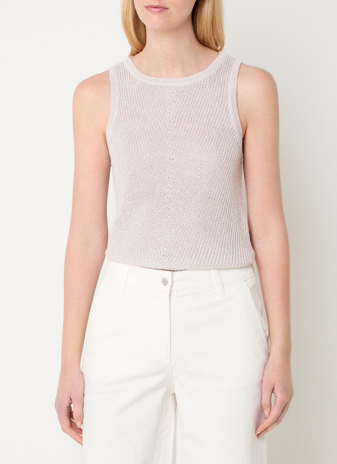 Beaumont Sharon grofgebreide tanktop met lurex - detail beige