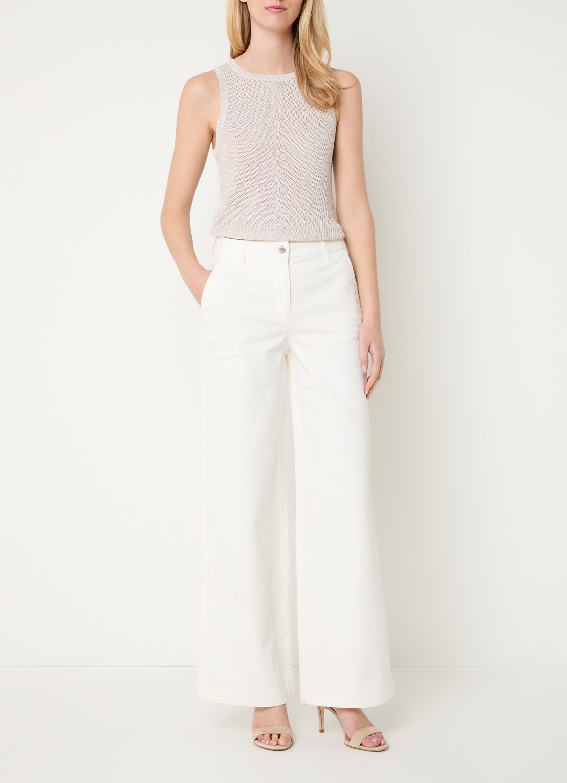 Beaumont Sharon grofgebreide tanktop met lurex - voorkant 3 beige