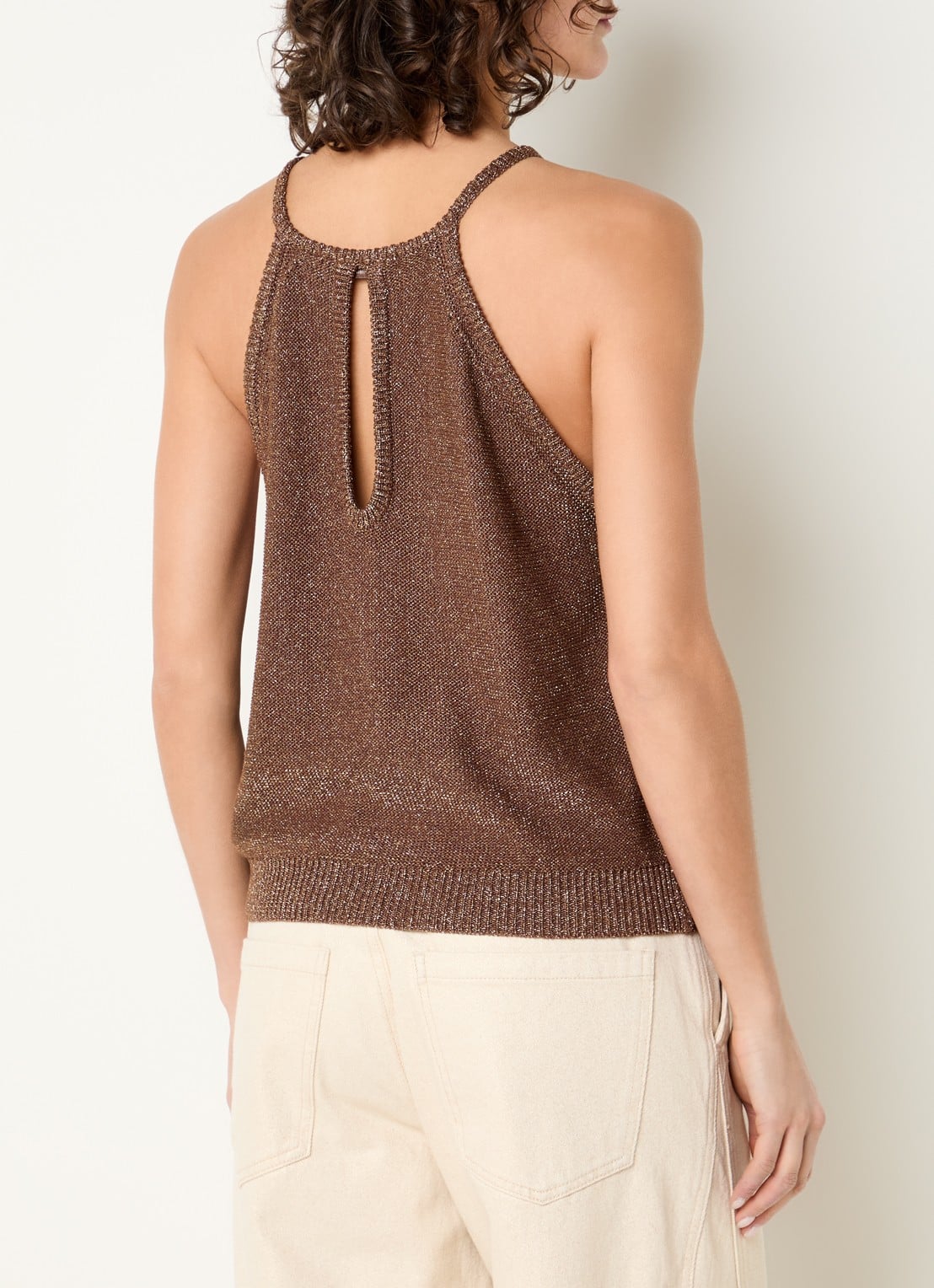 Beaumont Tracy grofgebreide tanktop met lurex - achterkant hazelnootbruin