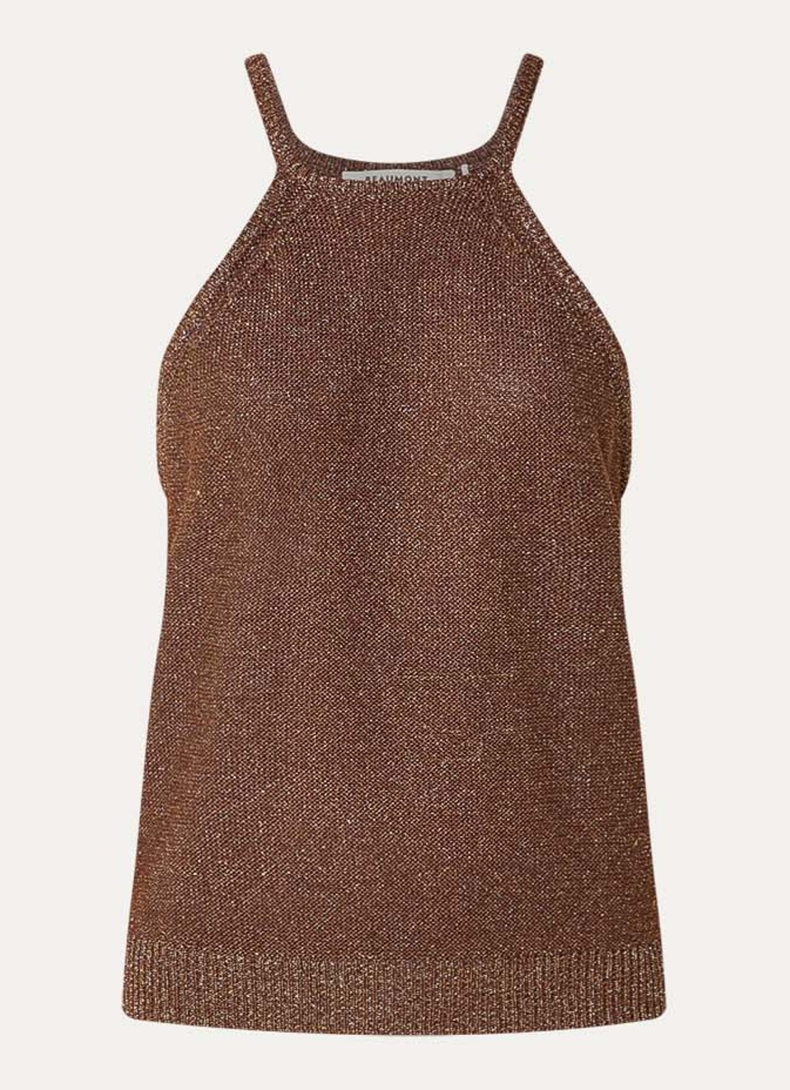 Beaumont Tracy grofgebreide tanktop met lurex - voorkant 2 hazelnootbruin