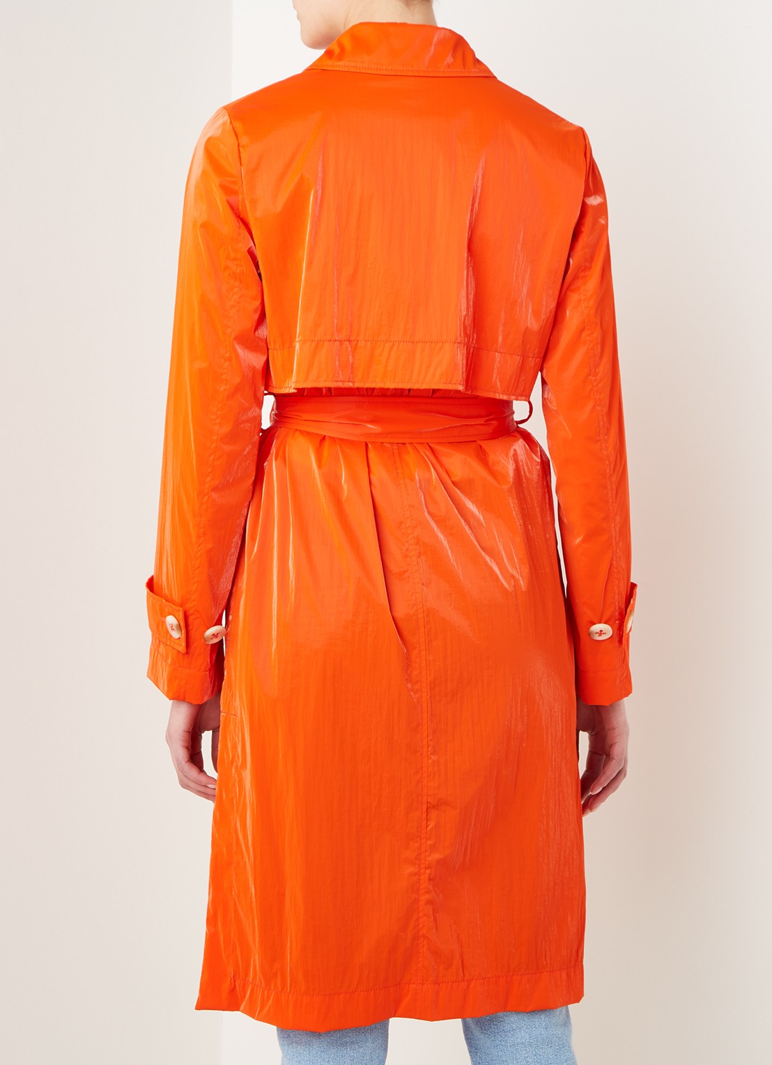Beaumont Trenchcoat met strikceintuur en steekzakken - achterkant 3 oranje