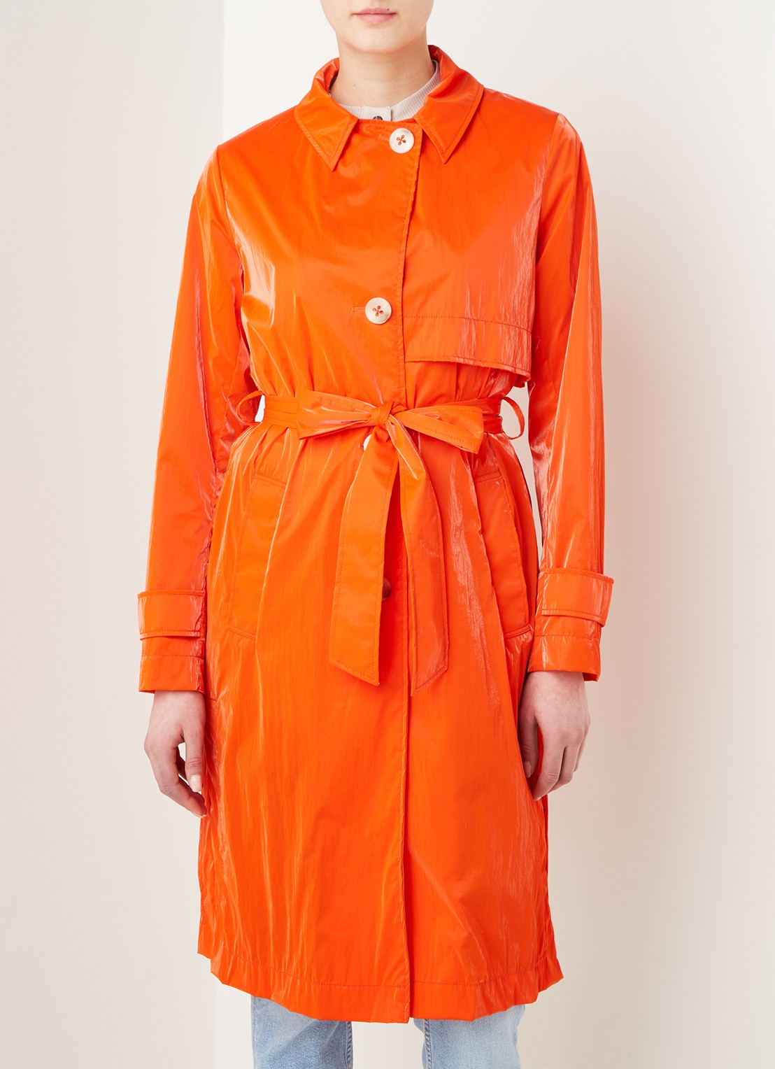 Beaumont Trenchcoat met strikceintuur en steekzakken - detail 4 oranje