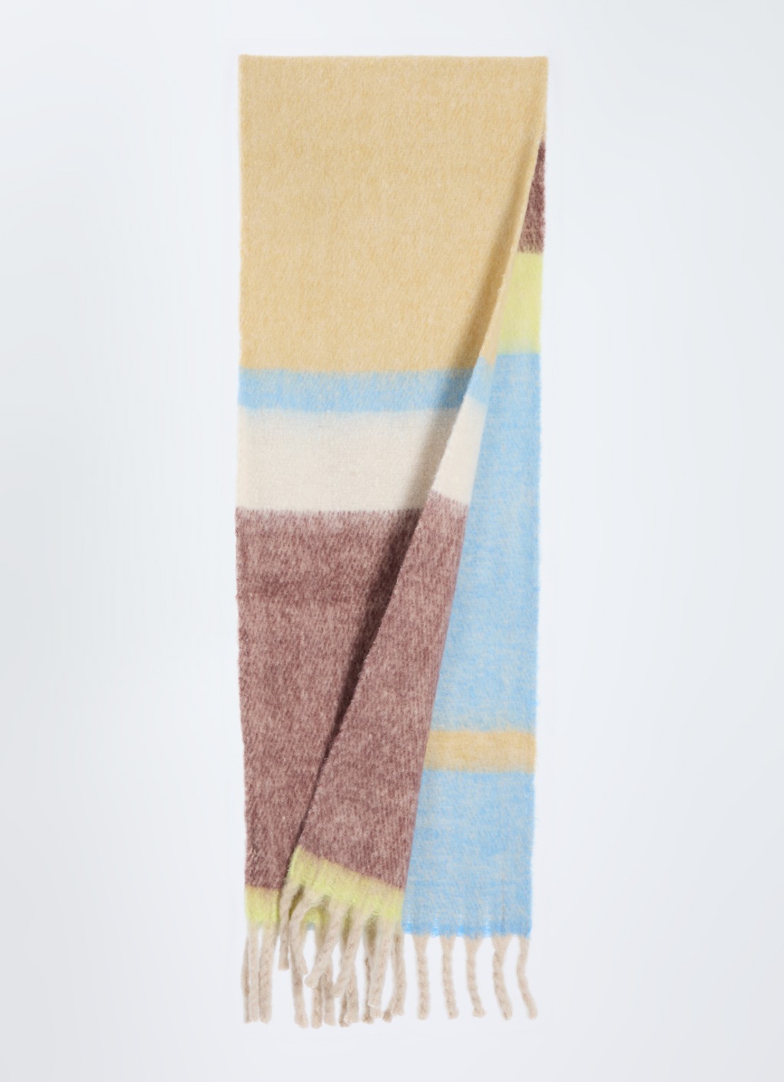 Becksöndergaard Bartletta sjaal in wolblend met franjes 200 x 35 cm - voorkant 3 lichtblauw