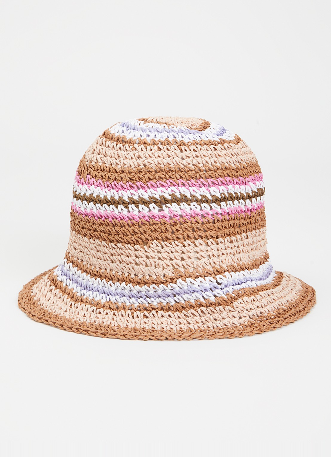 Becksöndergaard Bucket hoed van papier met streepprint - voorkant 2 lichtbruin