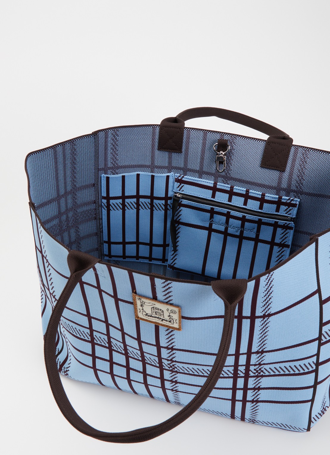 Becksöndergaard Grid Josie shopper met ruitdessin en logo - detail lichtblauw