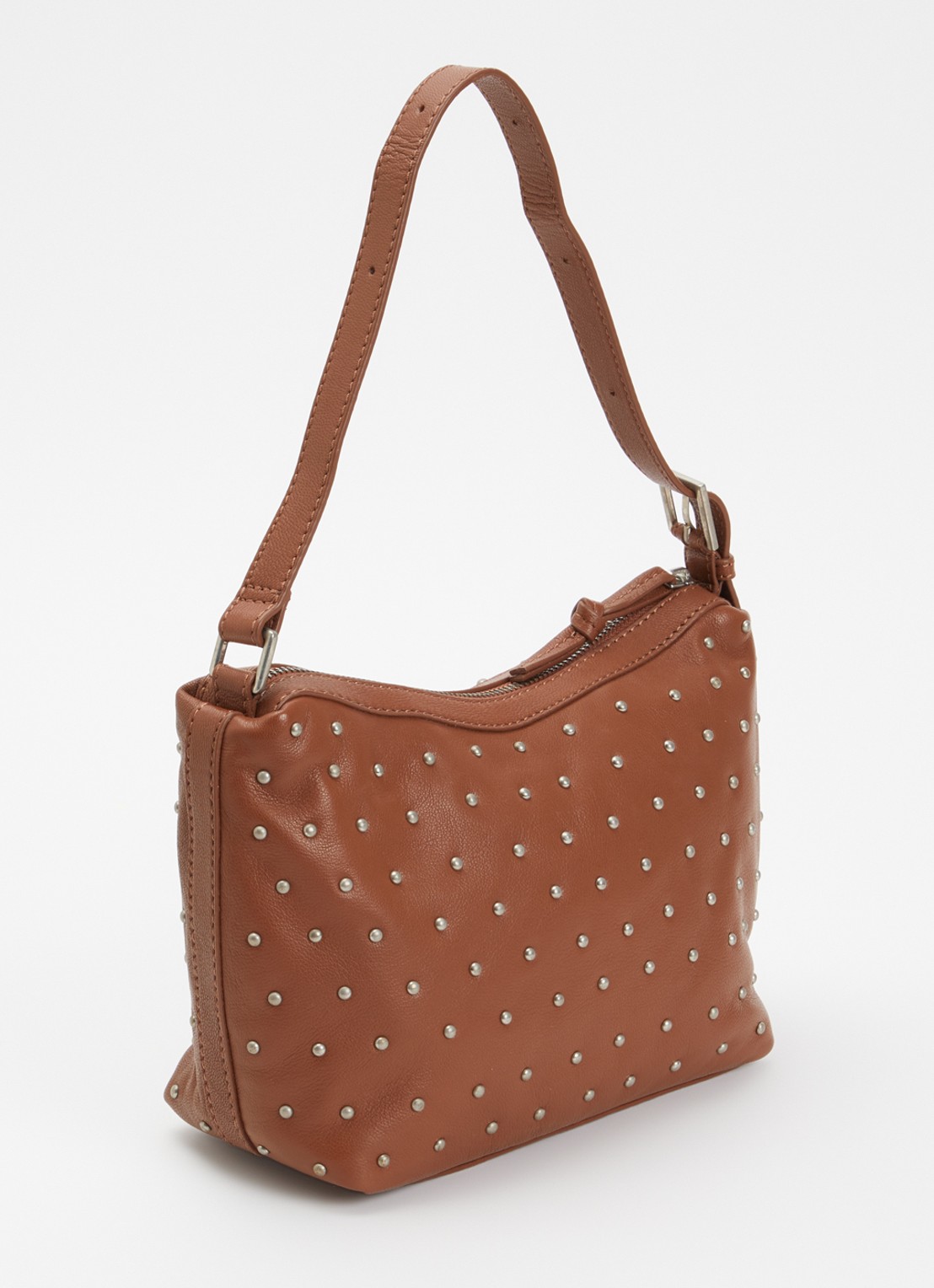 Becksöndergaard Schoudertas van leer met studs en afneembare schouderriem - achterkant cognac
