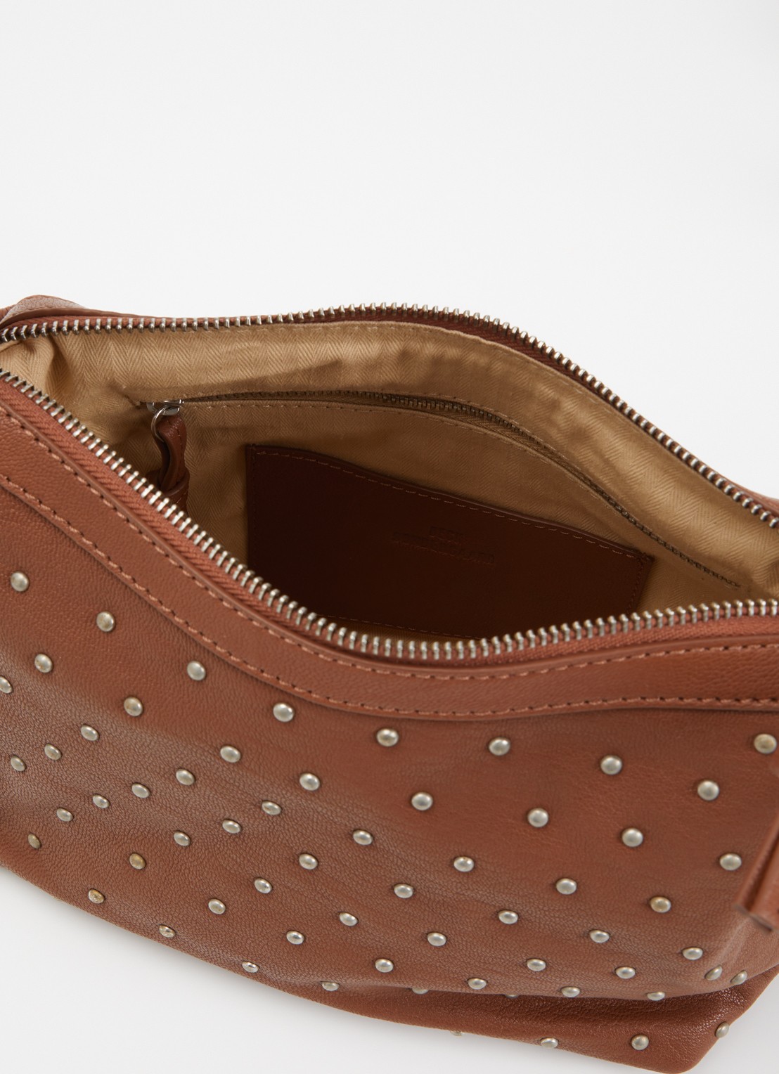 Becksöndergaard Schoudertas van leer met studs en afneembare schouderriem - detail 3 cognac