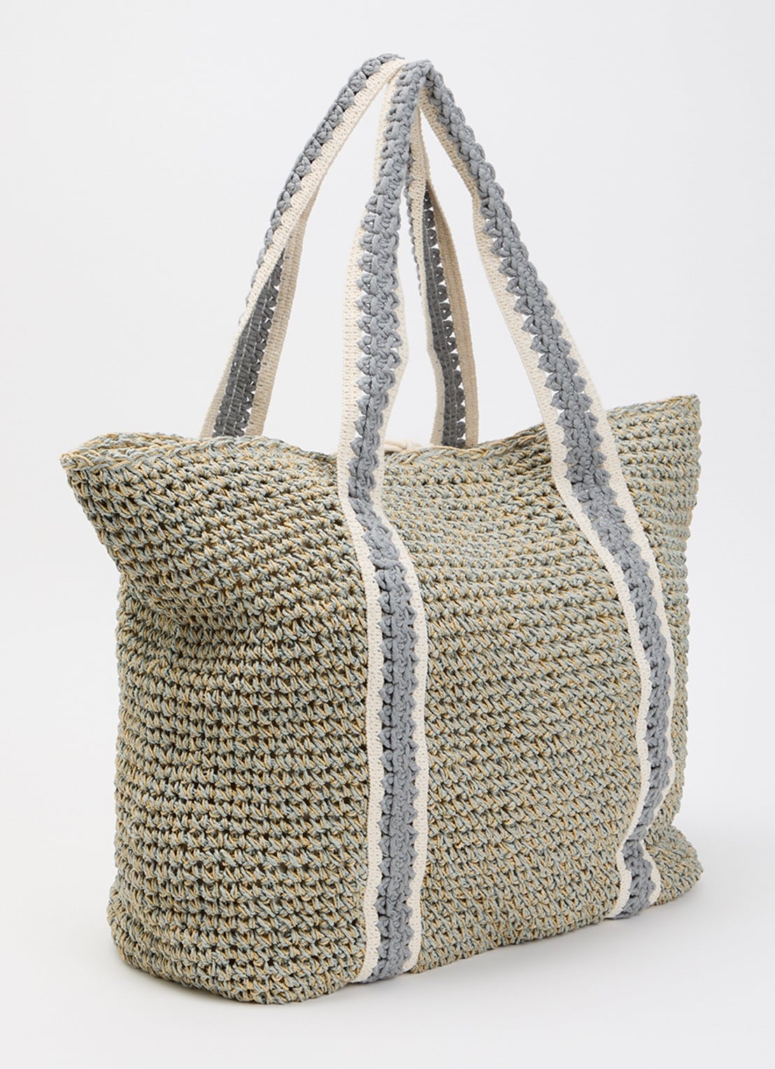 Becksöndergaard Strawchet Pheobe strandtas van raffia - achterkant blauwgrijs