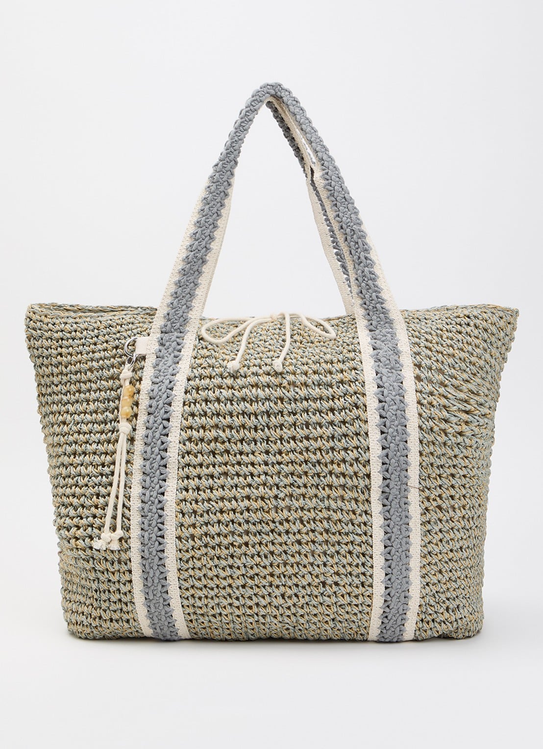 Becksöndergaard Strawchet Pheobe strandtas van raffia - voorkant 5 blauwgrijs