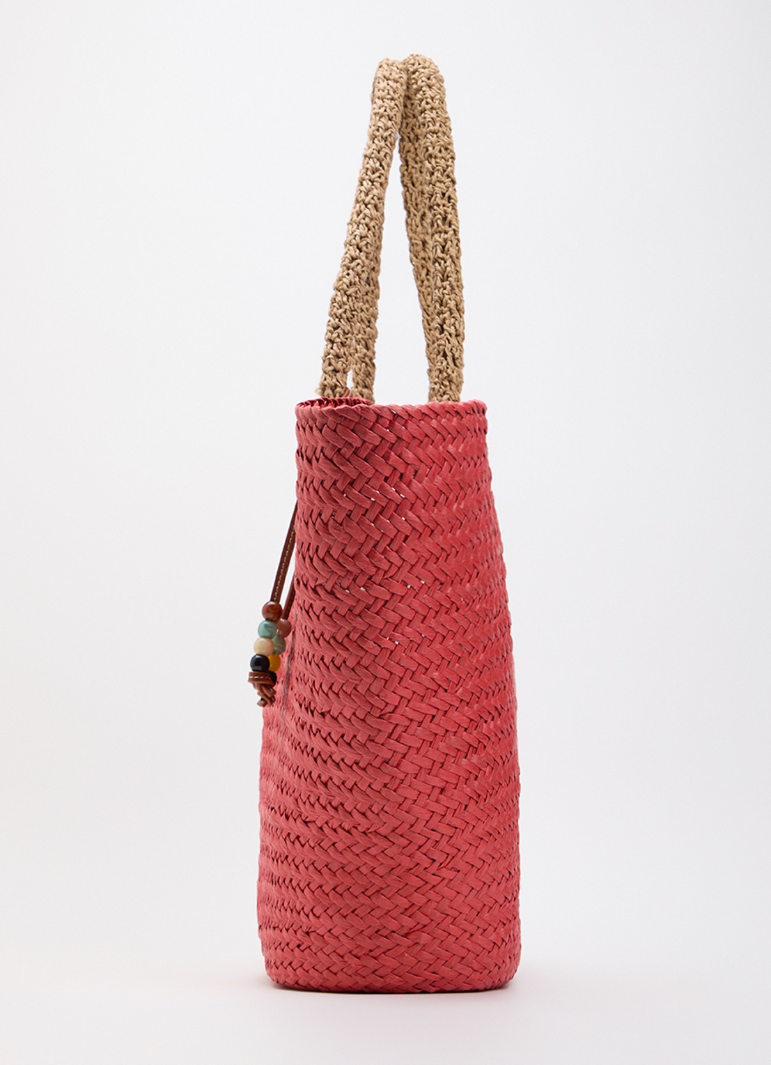 Becksöndergaard Strawie Reese strandtas van raffia - detail 2 koraalrood