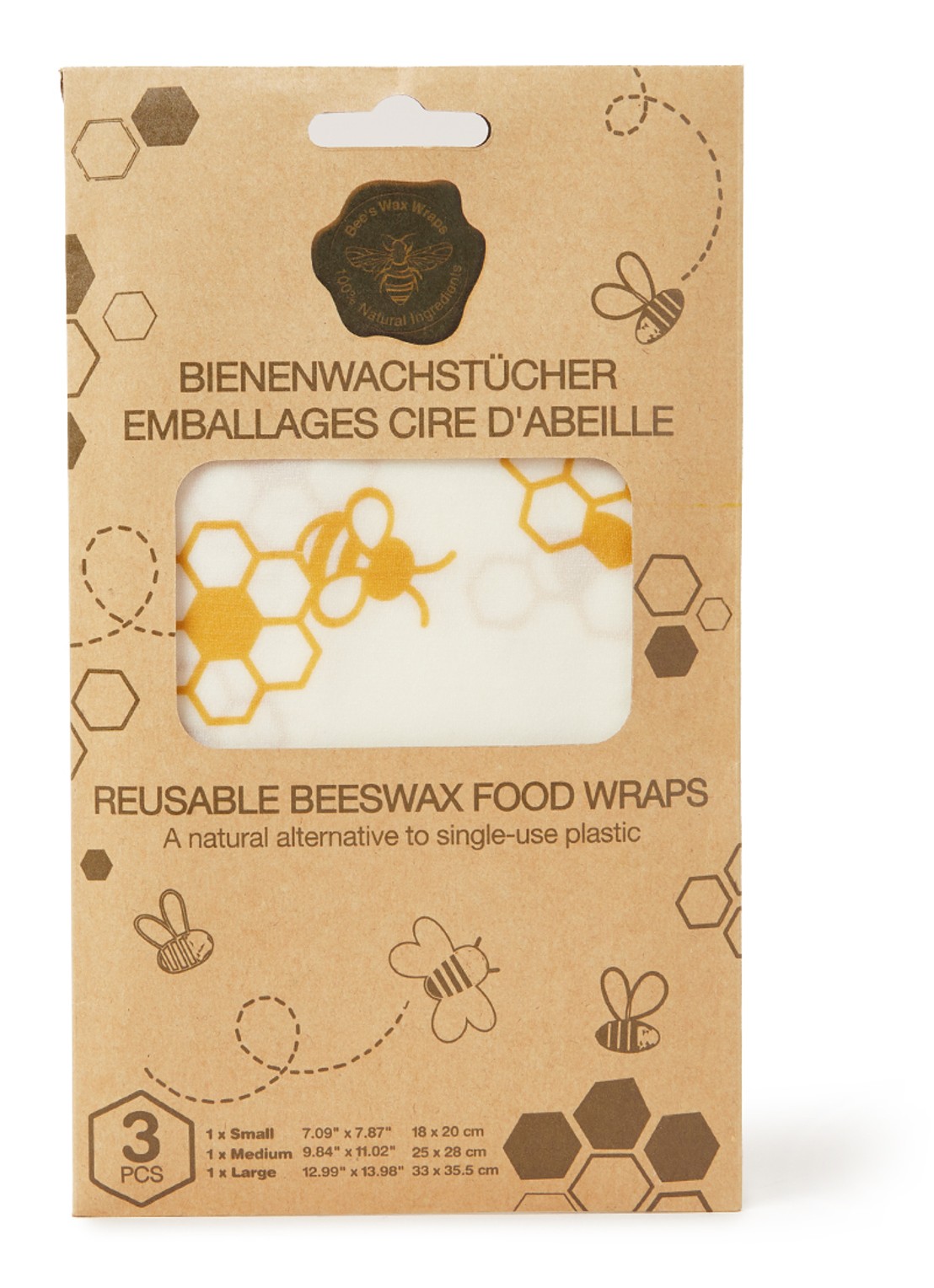 Bee's Wax Beeswax herbruikbare bijenwasdoek set van 3 - voorkant 2 wit