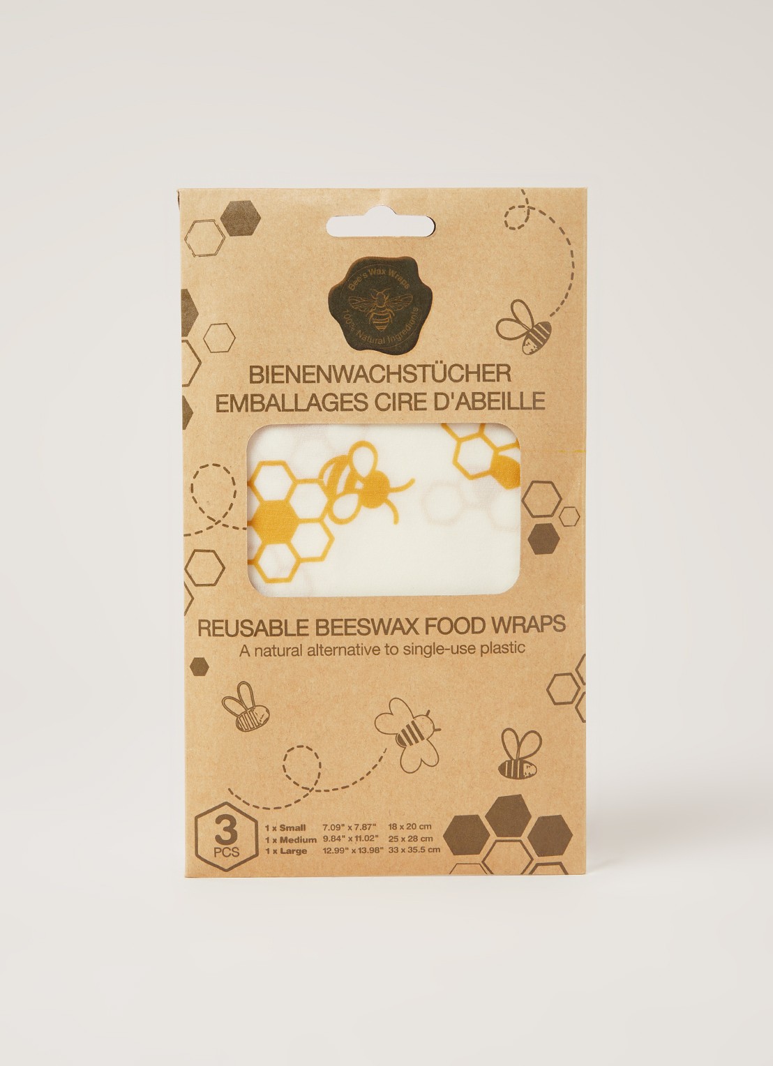 Bee's Wax Beeswax herbruikbare bijenwasdoek set van 3 - voorkant 3 wit