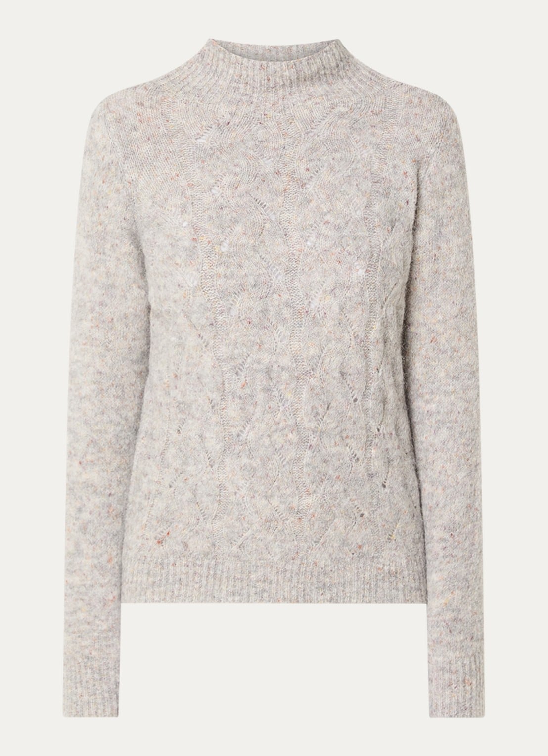 Bellamy Thebe kabelgebreide trui in alpaca wolblend - voorkant lichtgrijs