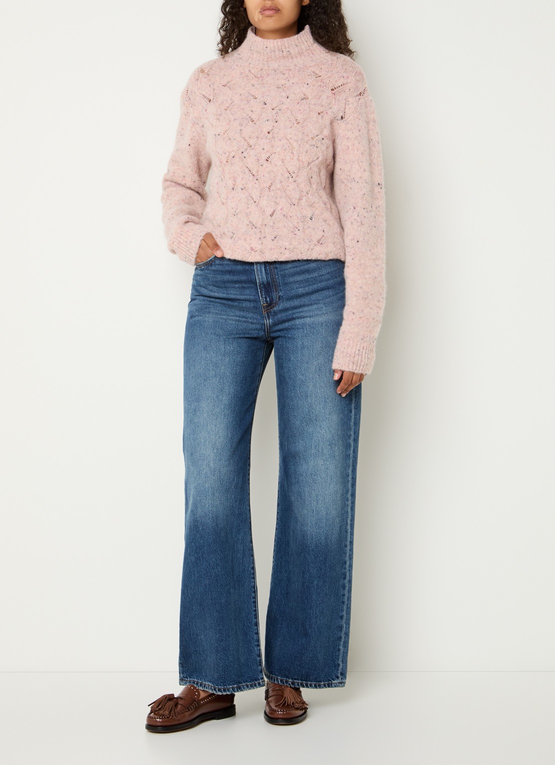 Bellamy Thebe kabelgebreide trui in alpaca wolblend - voorkant 3 oudroze