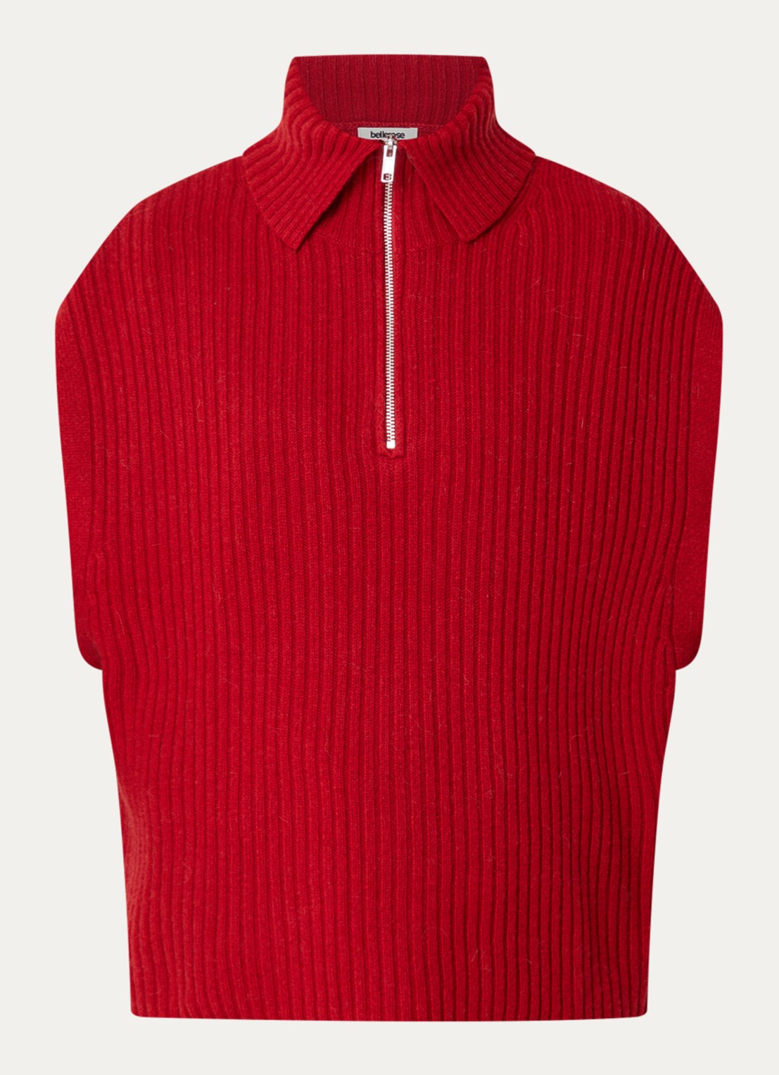 Bellerose Amer grofgebreide spencer in wolblend - voorkant cranberryrood