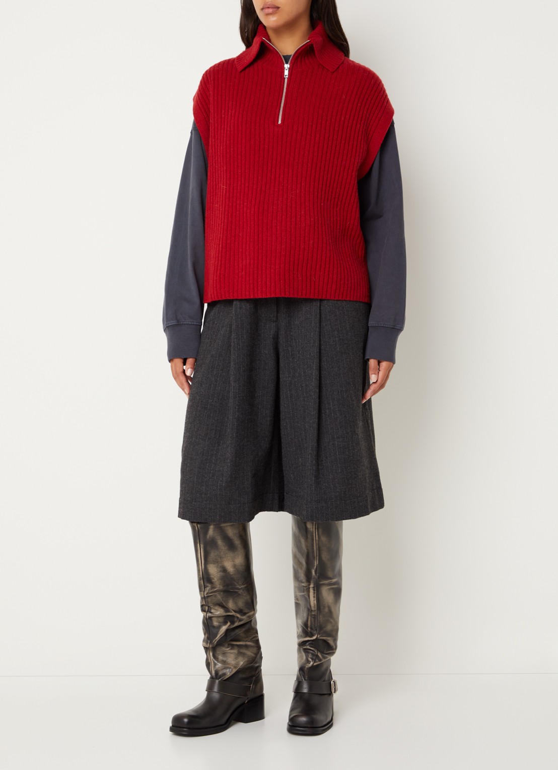 Bellerose Amer grofgebreide spencer in wolblend - voorkant 2 cranberryrood