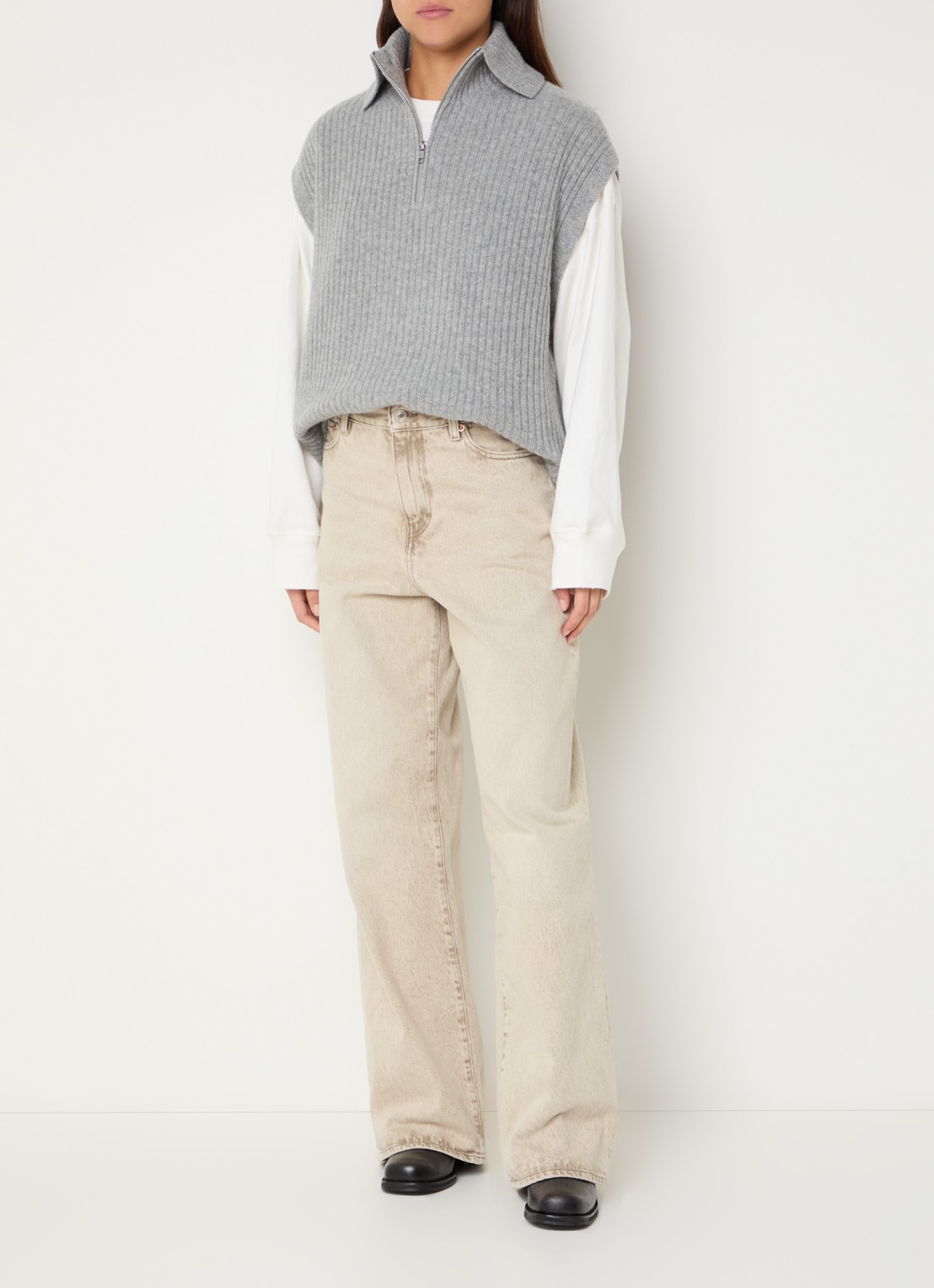 Bellerose Amer grofgebreide spencer in wolblend - voorkant 3 grijs