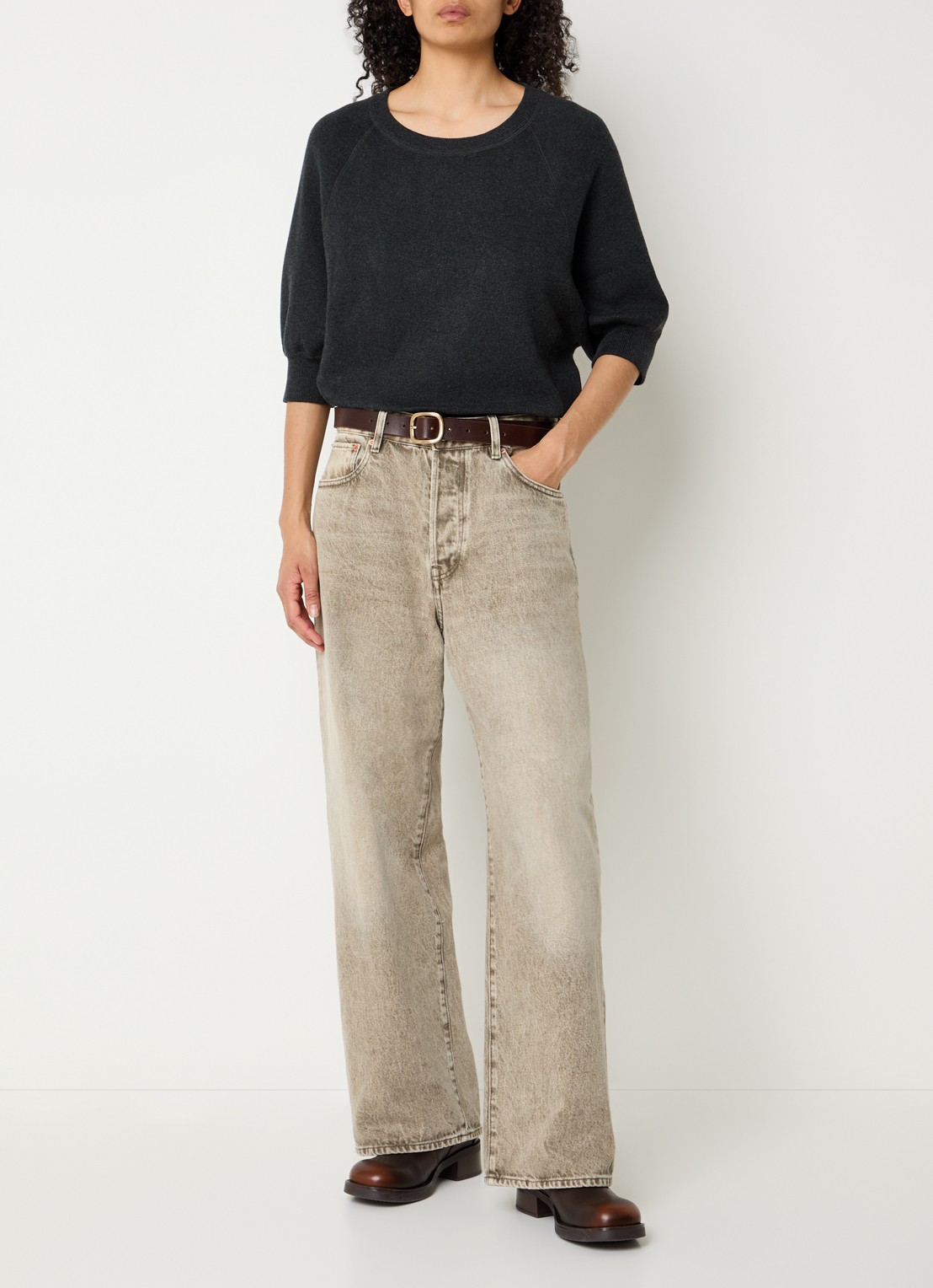 Bellerose Anglet fijngebreide pullover met boothals - voorkant 2 antraciet