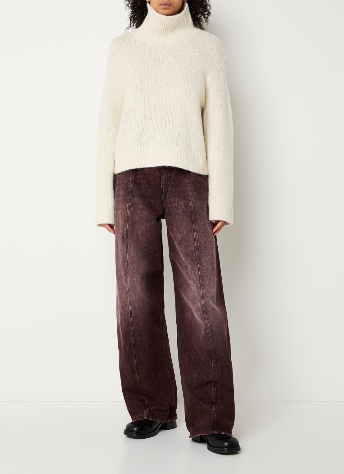 Bellerose Aosat grofgebreide trui in zijdeblend - voorkant 2 gebroken wit