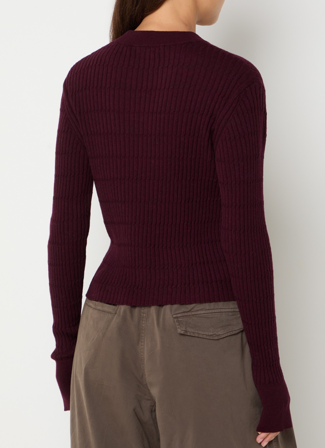Bellerose Aryrib fijngebreide trui van wol met ronde hals - achterkant 3 aubergine