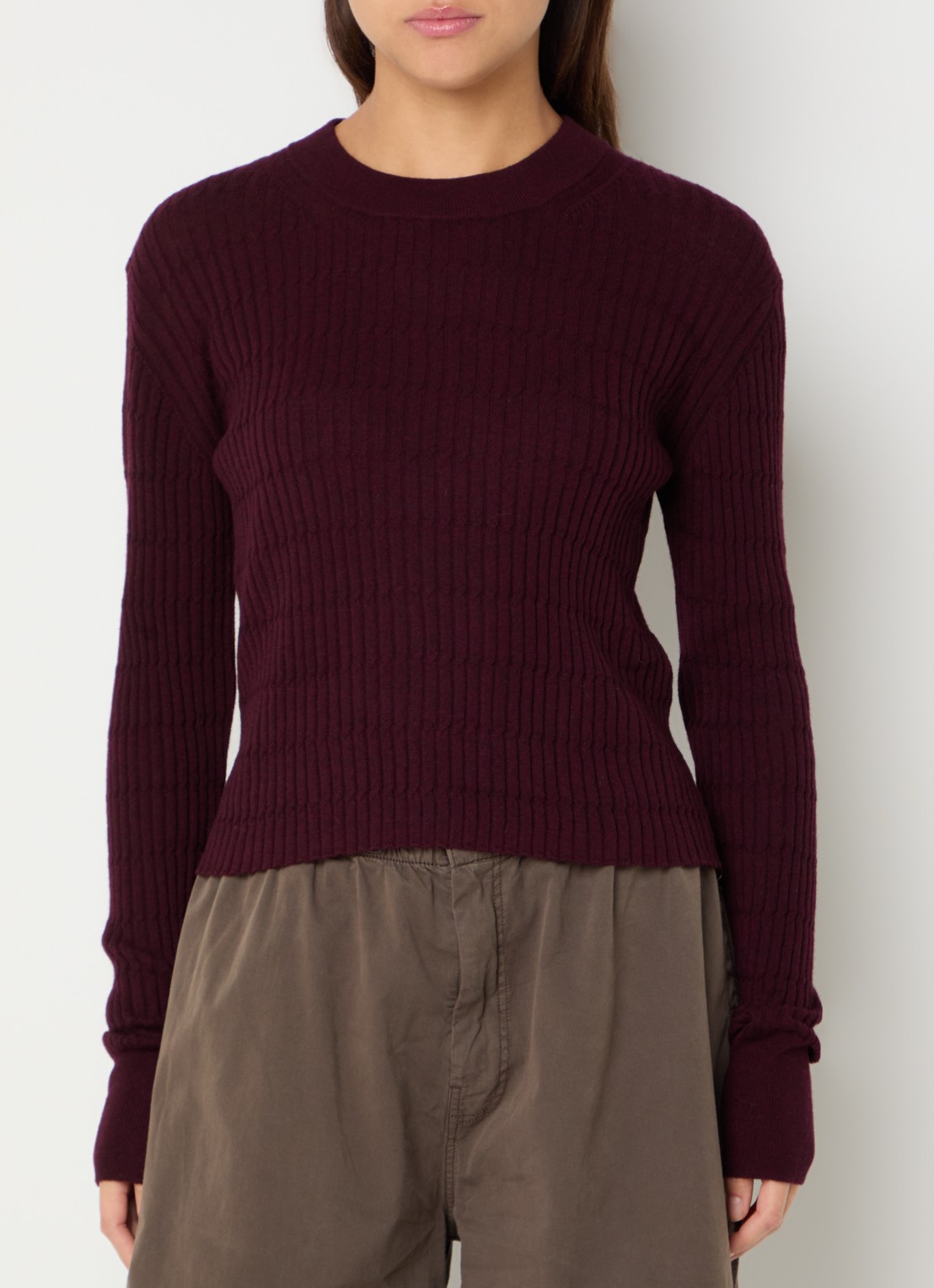 Bellerose Aryrib fijngebreide trui van wol met ronde hals - detail 4 aubergine
