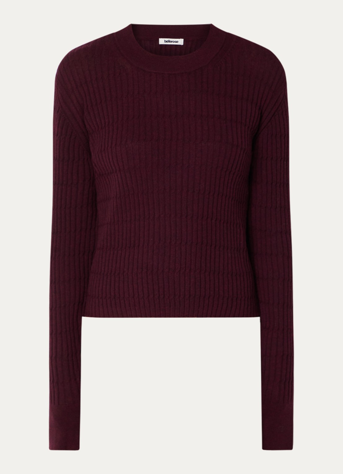 Bellerose Aryrib fijngebreide trui van wol met ronde hals - voorkant aubergine