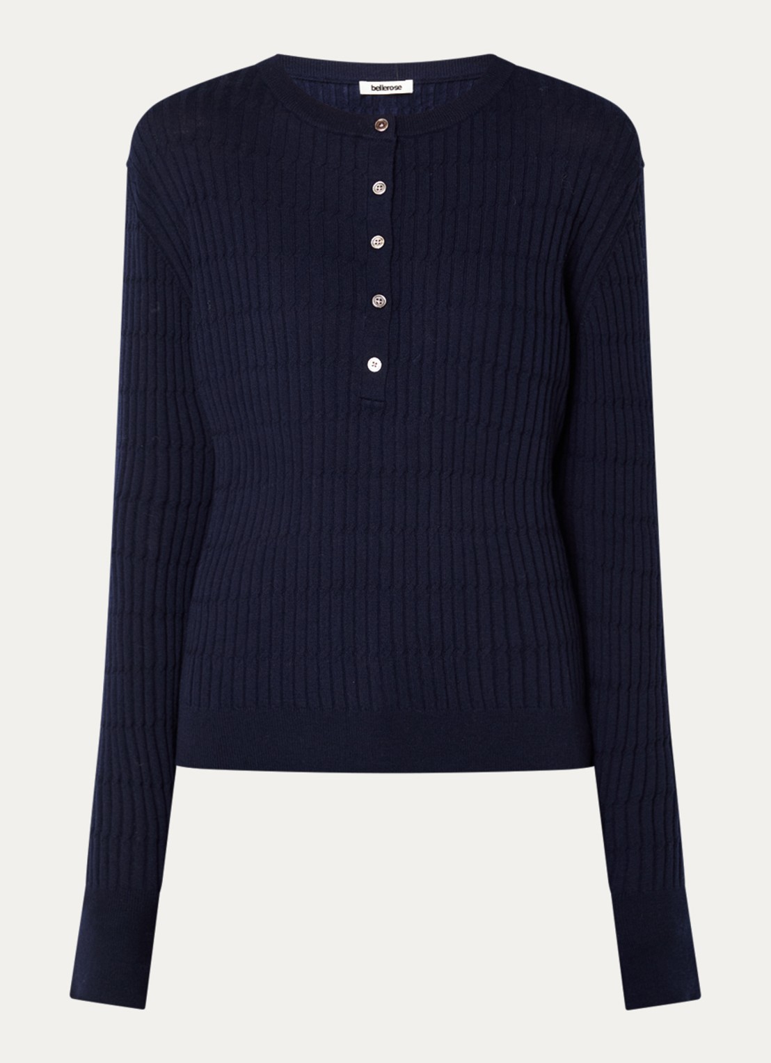 Bellerose Aryro ribgebreide trui van wol - voorkant donkerblauw