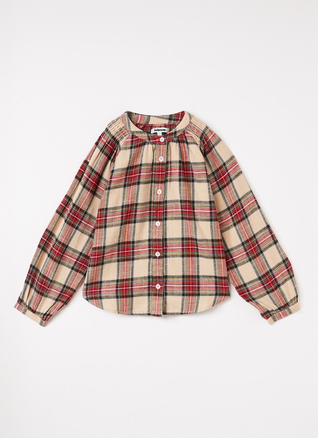 Bellerose Blouse met ruitdessin - voorkant beige