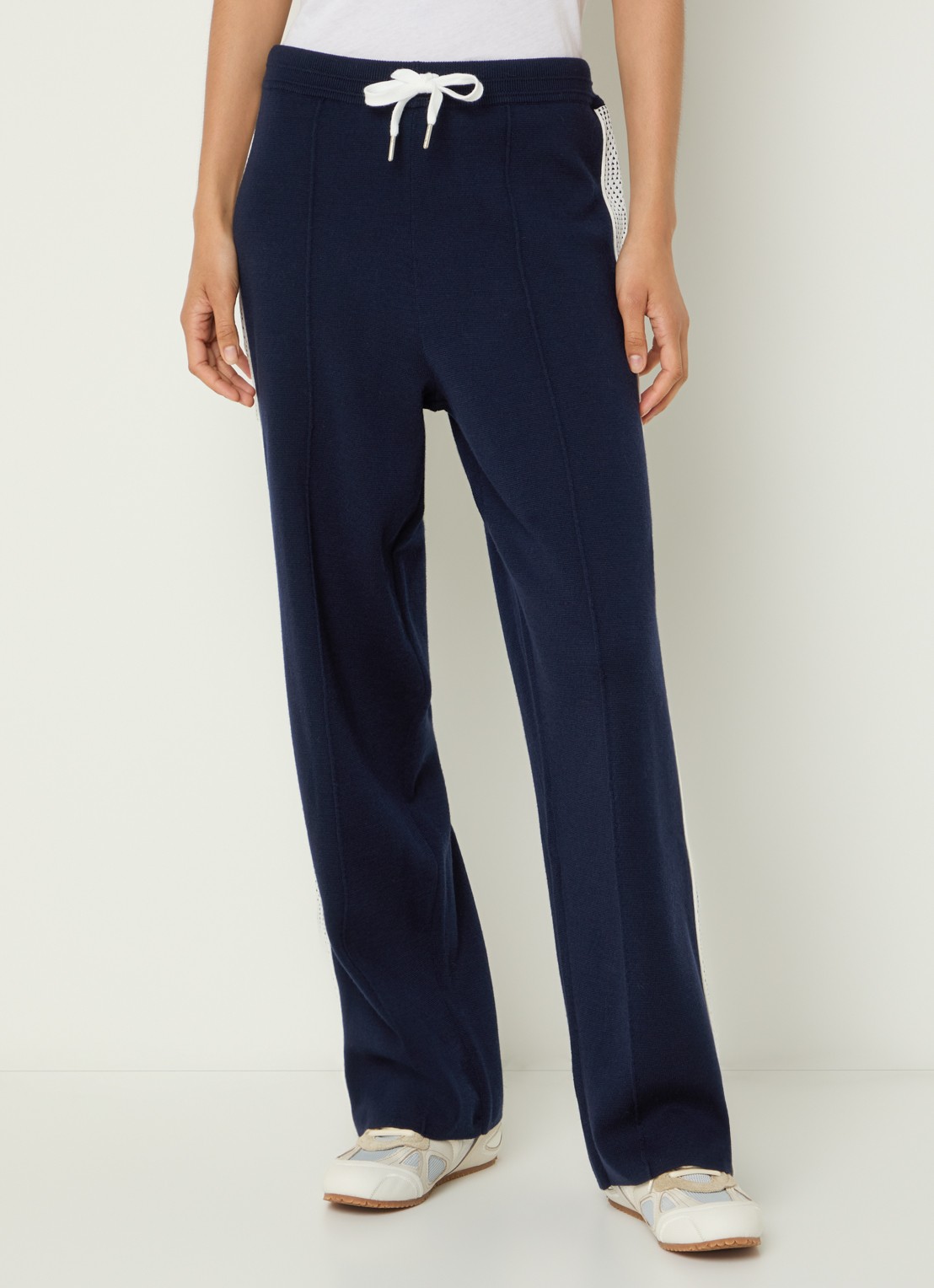 Bellerose Douts high waist loose fit joggingbroek in wolblend - detail donkerblauw