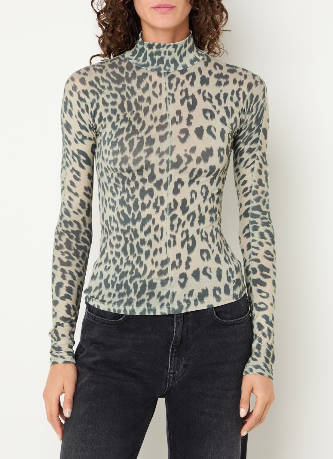 Bellerose Flawy longsleeve met panterprint en col - detail beige