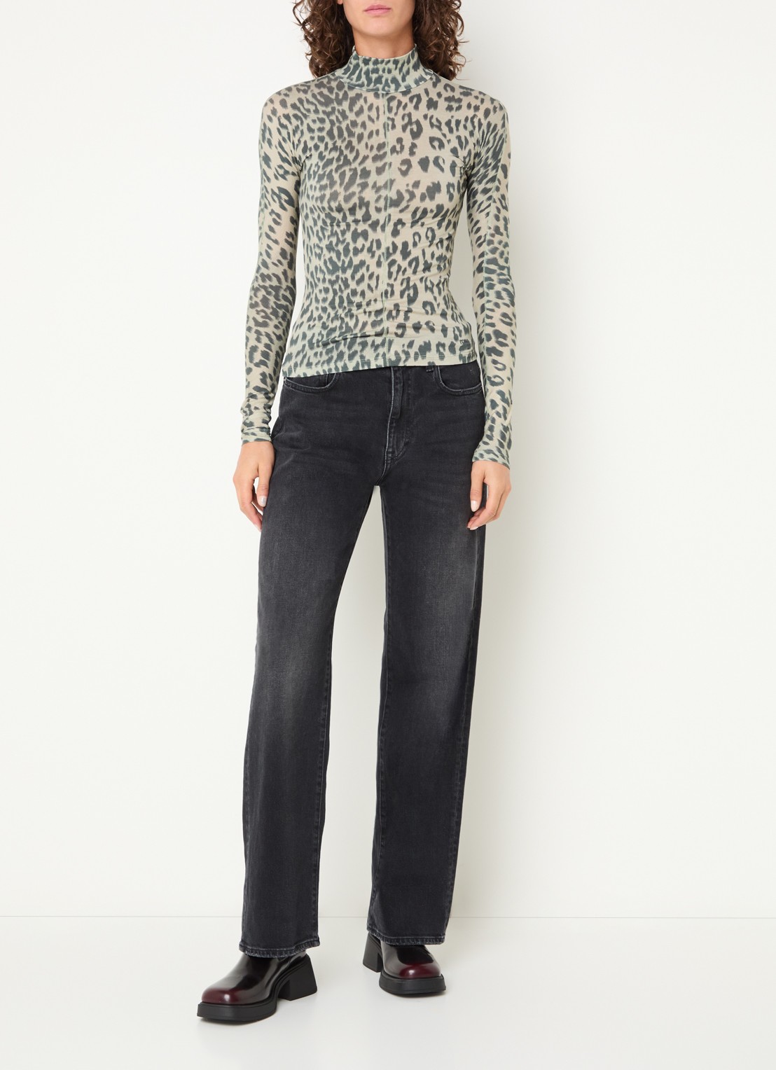 Bellerose Flawy longsleeve met panterprint en col - voorkant 4 beige