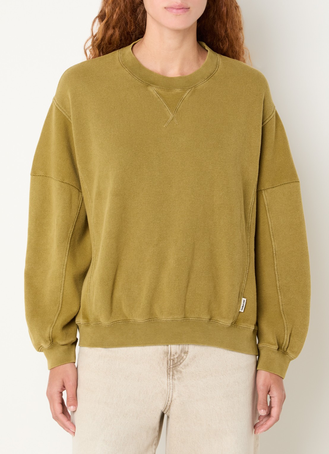Bellerose Flipos sweater met ronde hals - detail mosgroen
