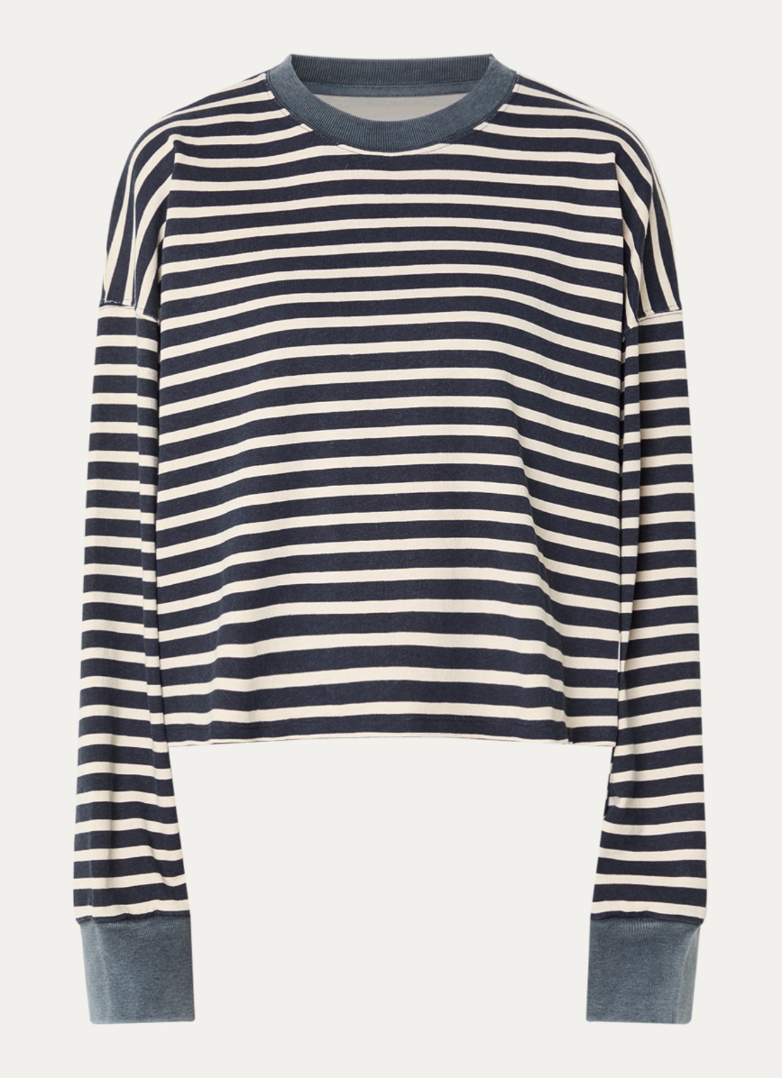 Bellerose Franto long sleeve met streepprint - voorkant donkerblauw