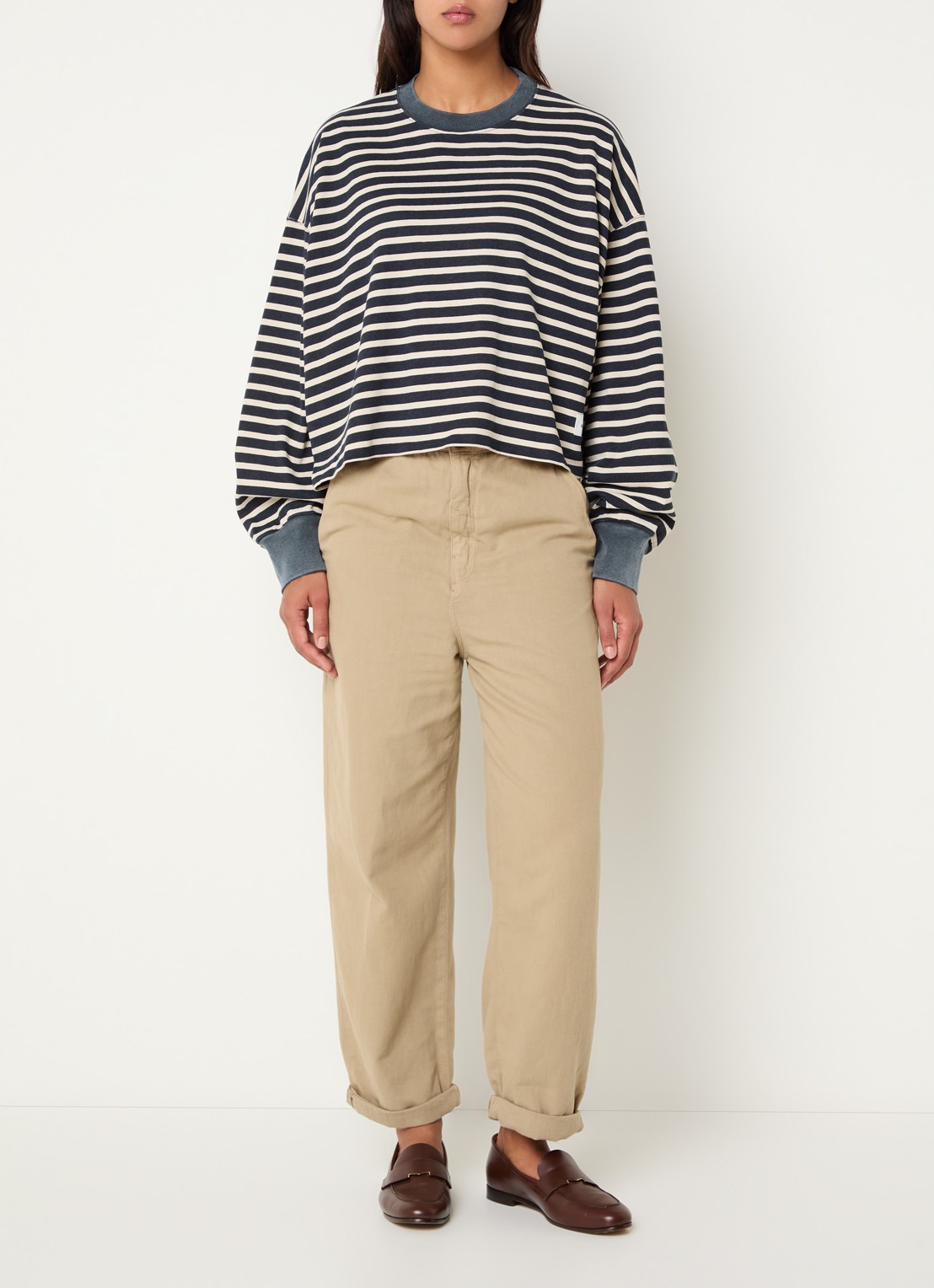 Bellerose Franto long sleeve met streepprint - voorkant 2 donkerblauw