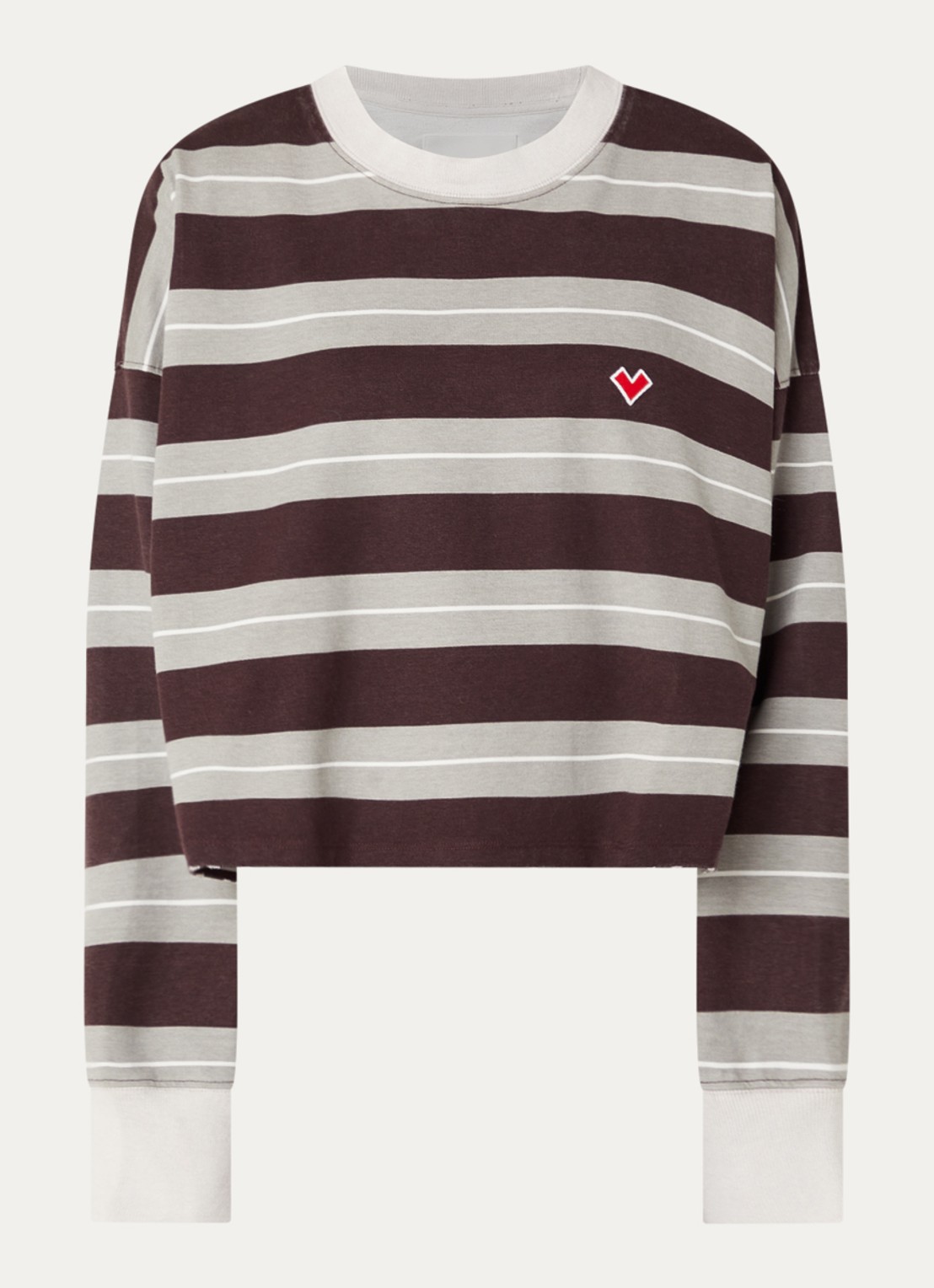 Bellerose Franto62 sweater met streepprint en gerafeld detail - voorkant 3 aubergine