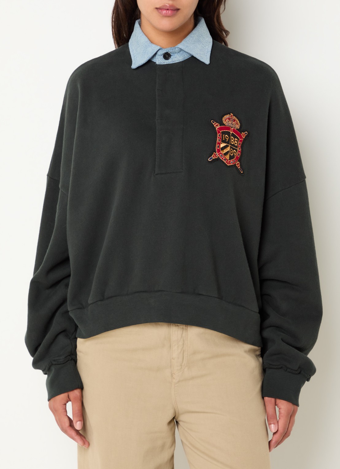 Bellerose Furento sweater met polokraag - detail 3 bronsgroen