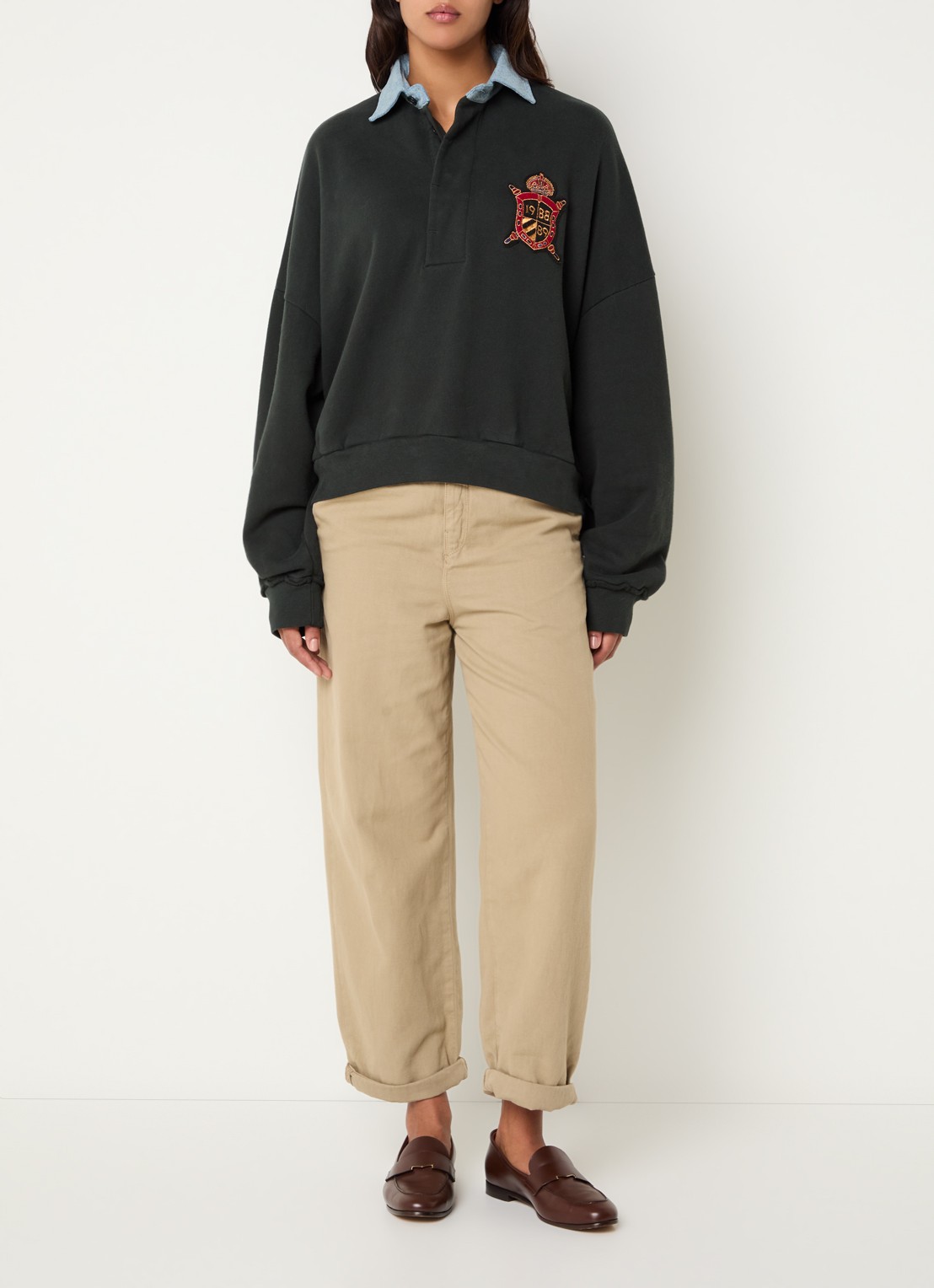 Bellerose Furento sweater met polokraag - voorkant 2 bronsgroen