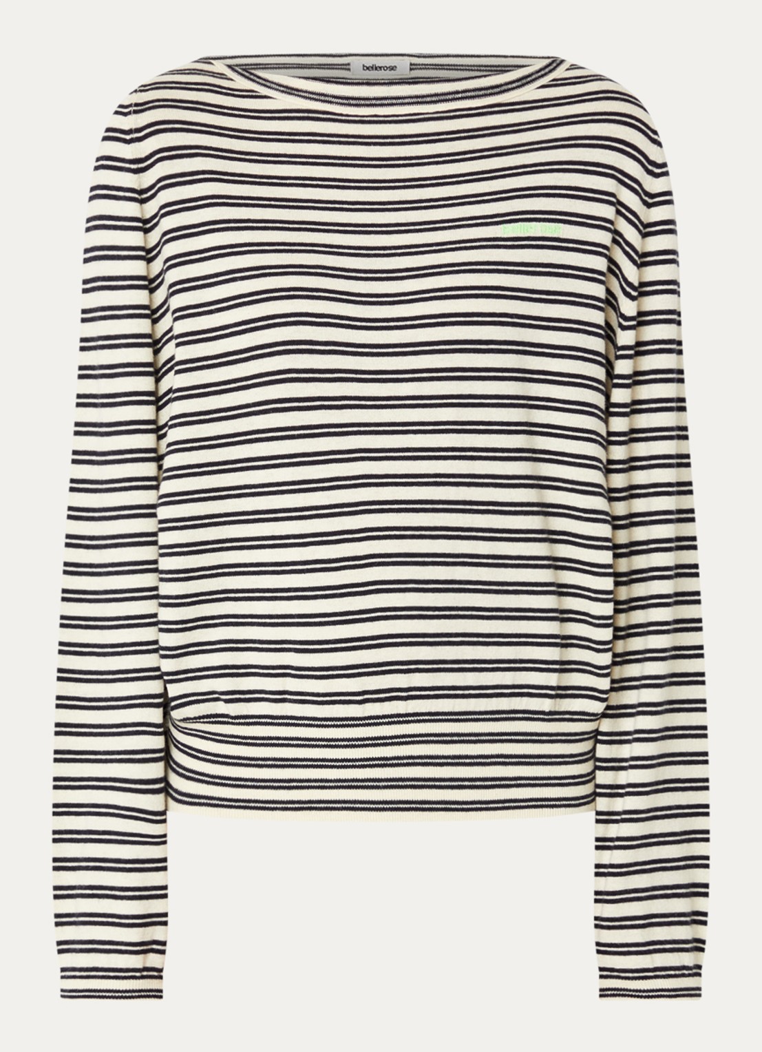 Bellerose Gerhi fijngebreide sweater in wolblend met streepprint - voorkant 2 gebroken wit