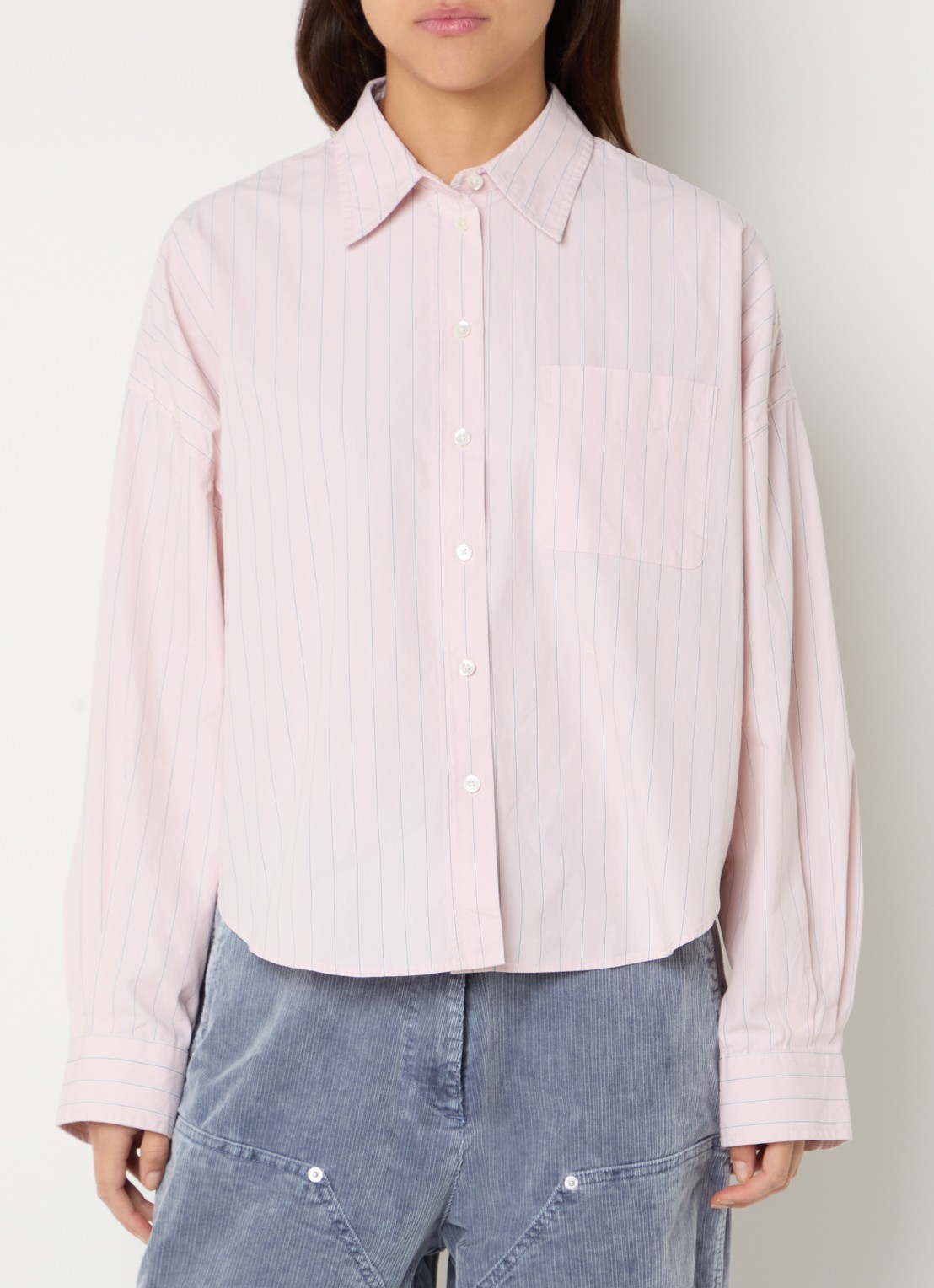 Bellerose Ginger blouse met streepprint - detail 4 lichtroze