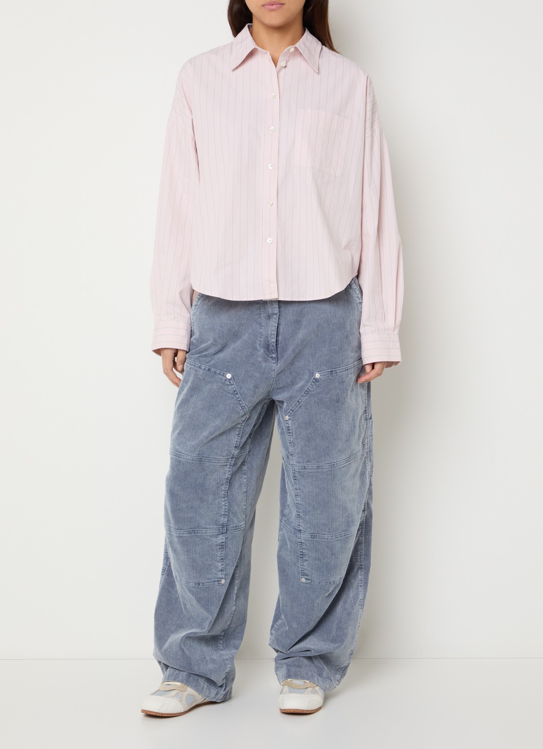 Bellerose Ginger blouse met streepprint - voorkant 2 lichtroze