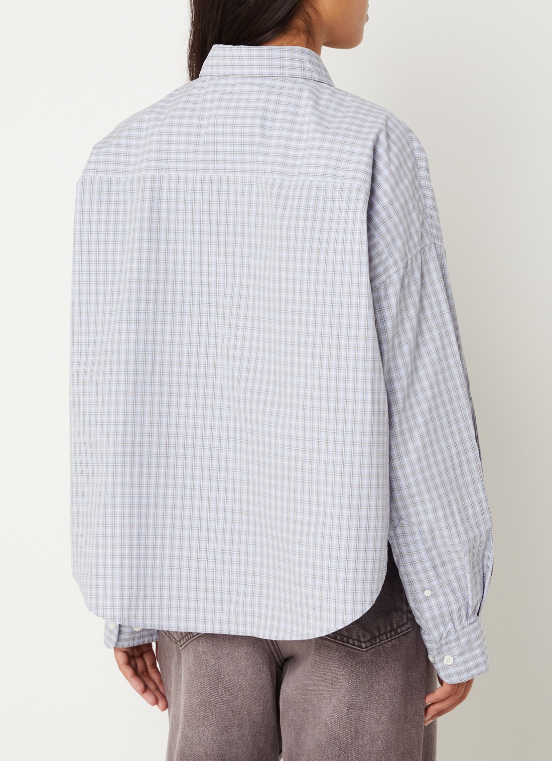 Bellerose Ginger62 oversized blouse met ruitdessin en borstzak - achterkant 3 wit