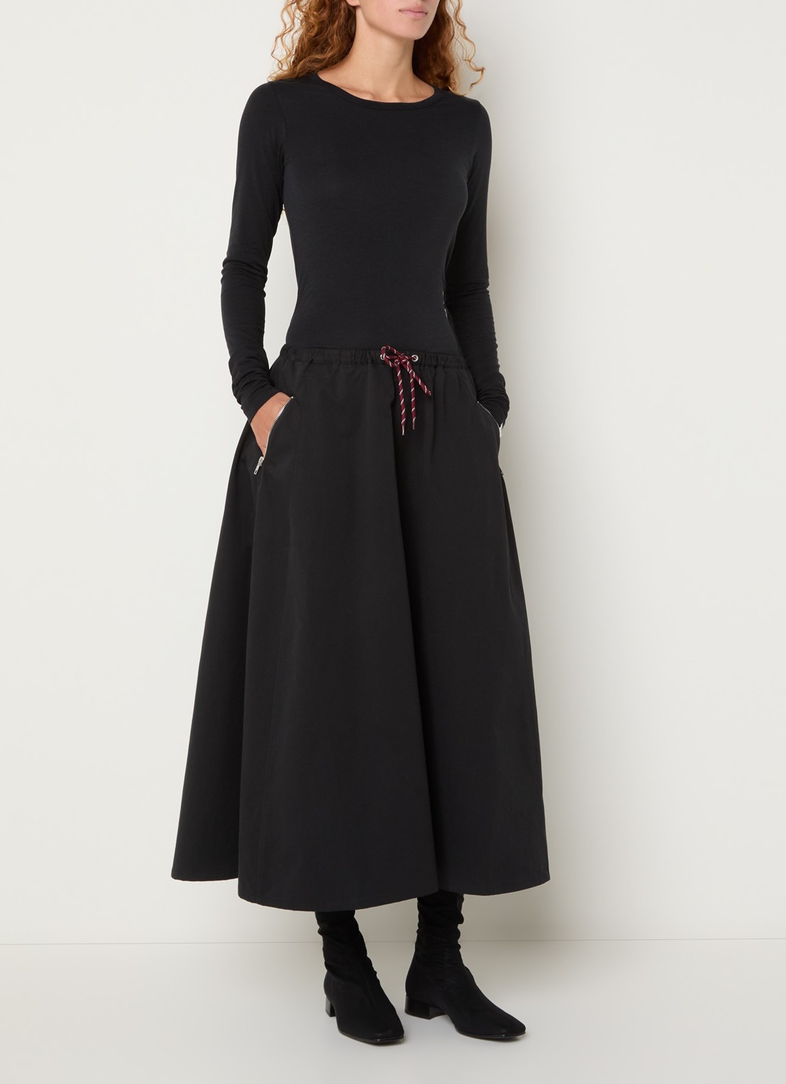 Bellerose Harlin midi A-lijn rok met ritszakken - voorkant 2 zwart