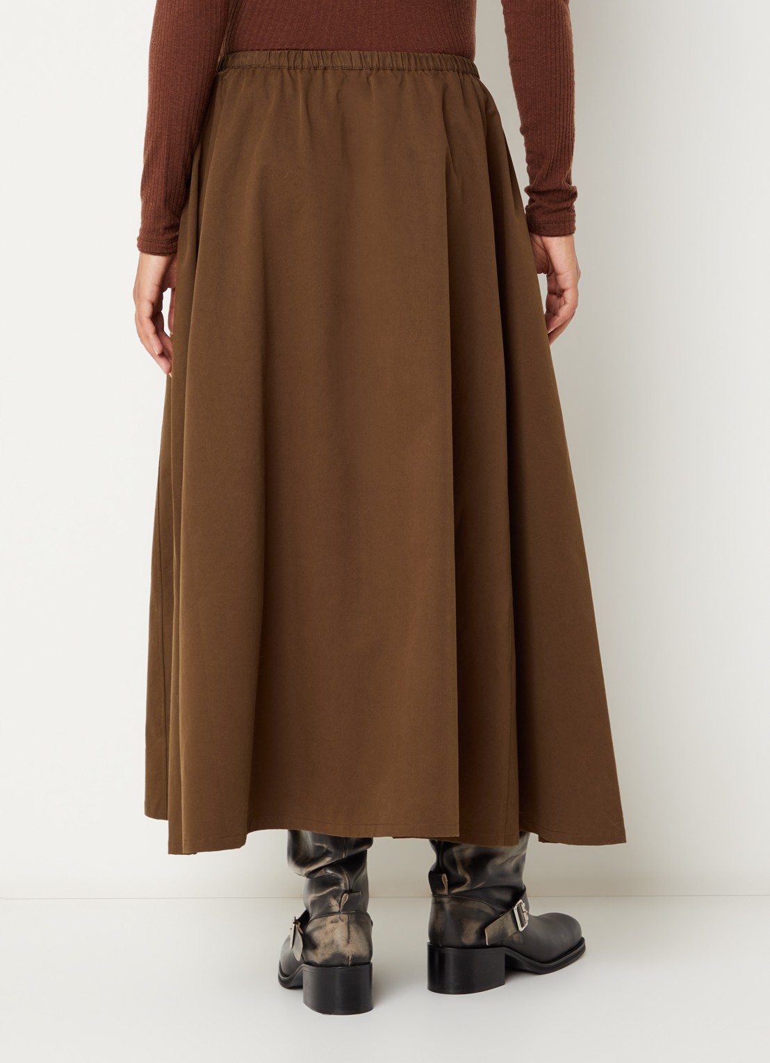 Bellerose Harlin midi A-lijn rok met ritszakken - achterkant 3 donkerbruin