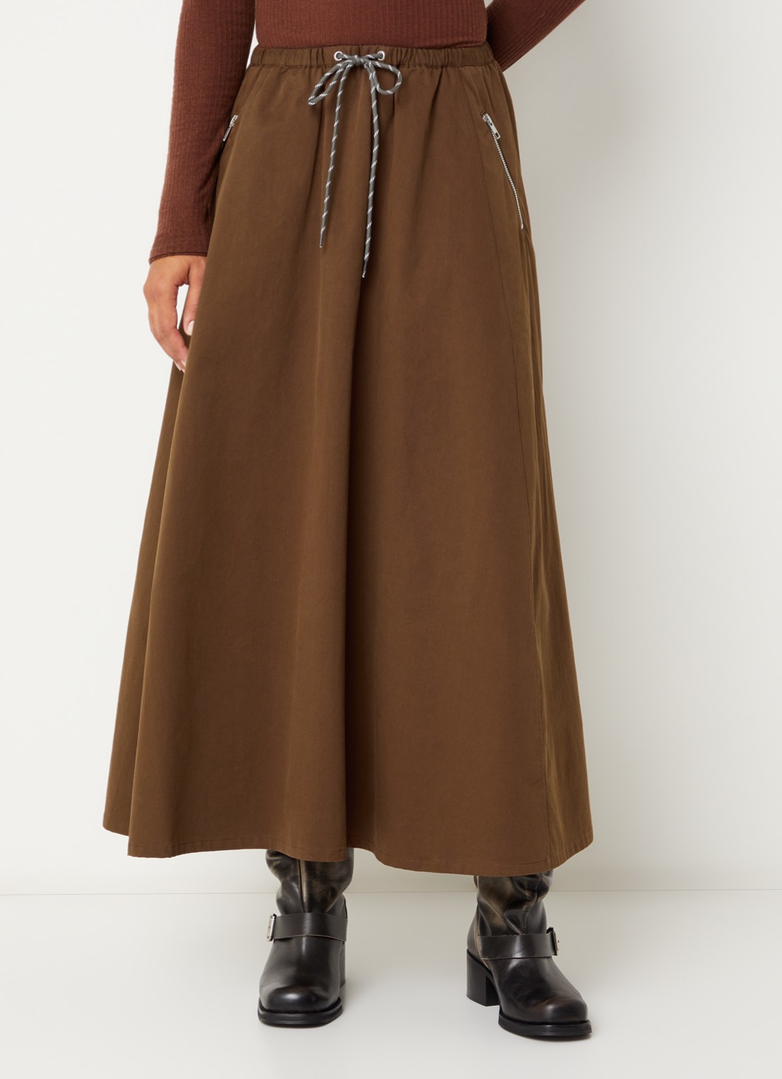 Bellerose Harlin midi A-lijn rok met ritszakken - detail 4 donkerbruin